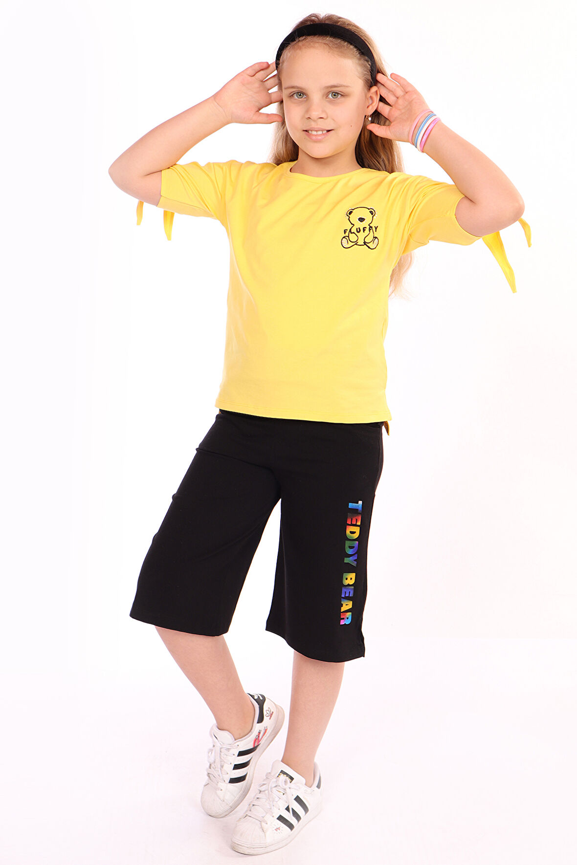 Toontoy Kız Çocuk Teddy Bear Baskılı Kaprili Takım