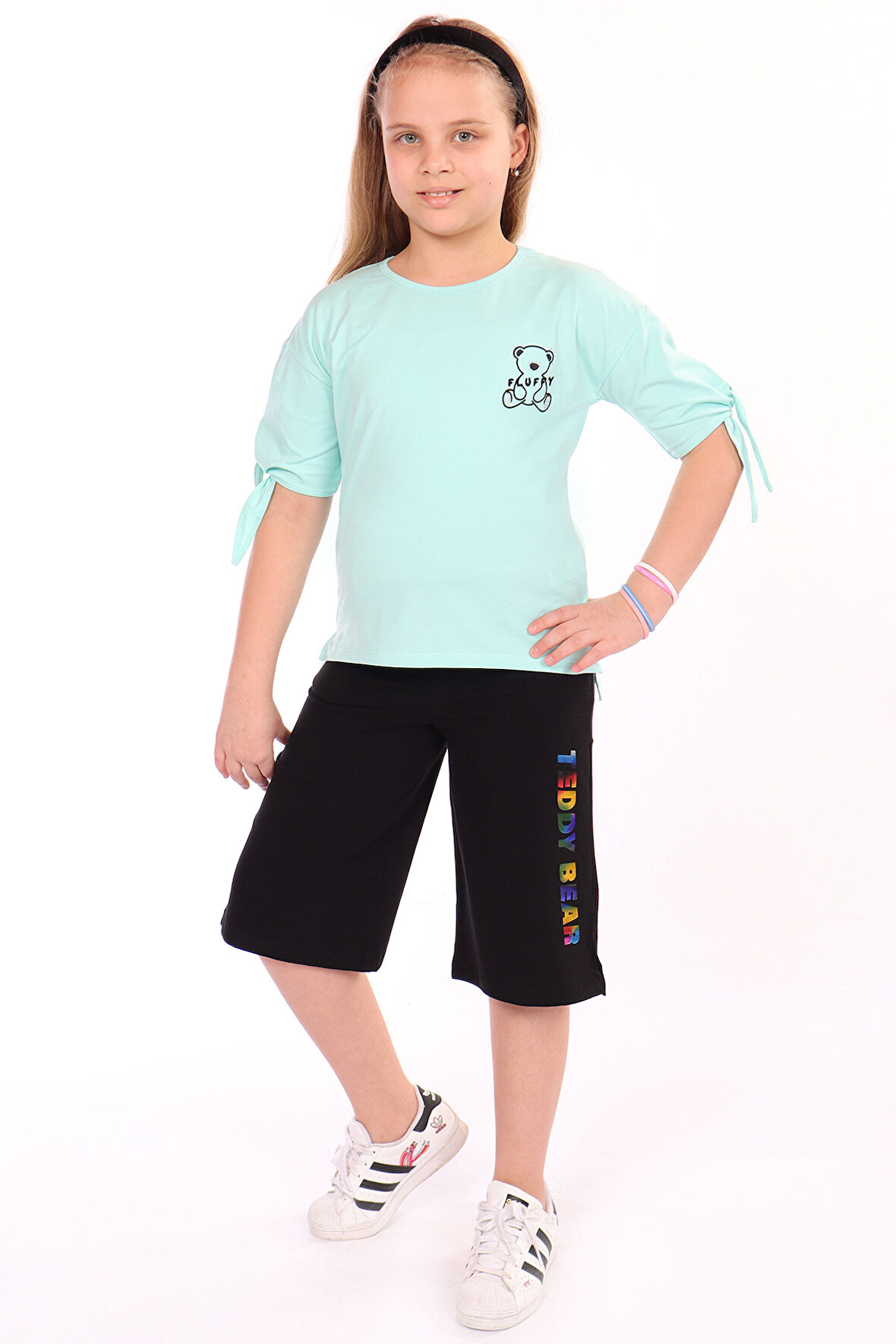 Toontoy Kız Çocuk Teddy Bear Baskılı Kaprili Takım