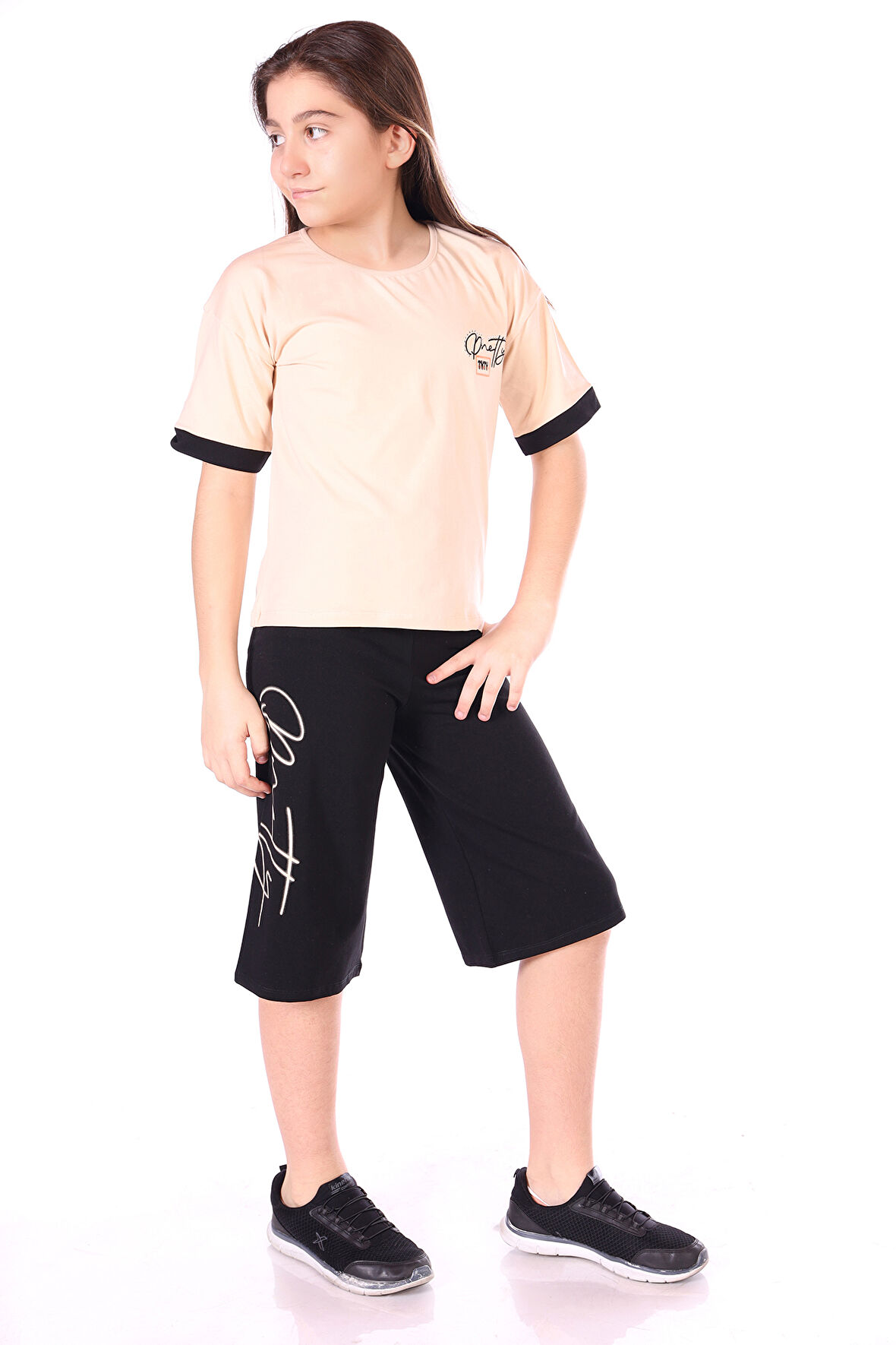 Toontoy Kız Çocuk Pretty Baskılı + Nakışlı Kaprili Takım