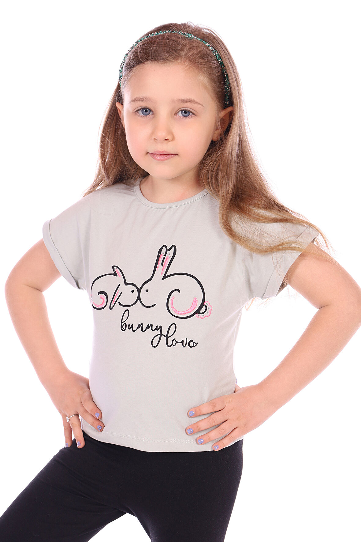 Toontoy Kız Bebek Tavşan Baskılı Nakışlı Tişört