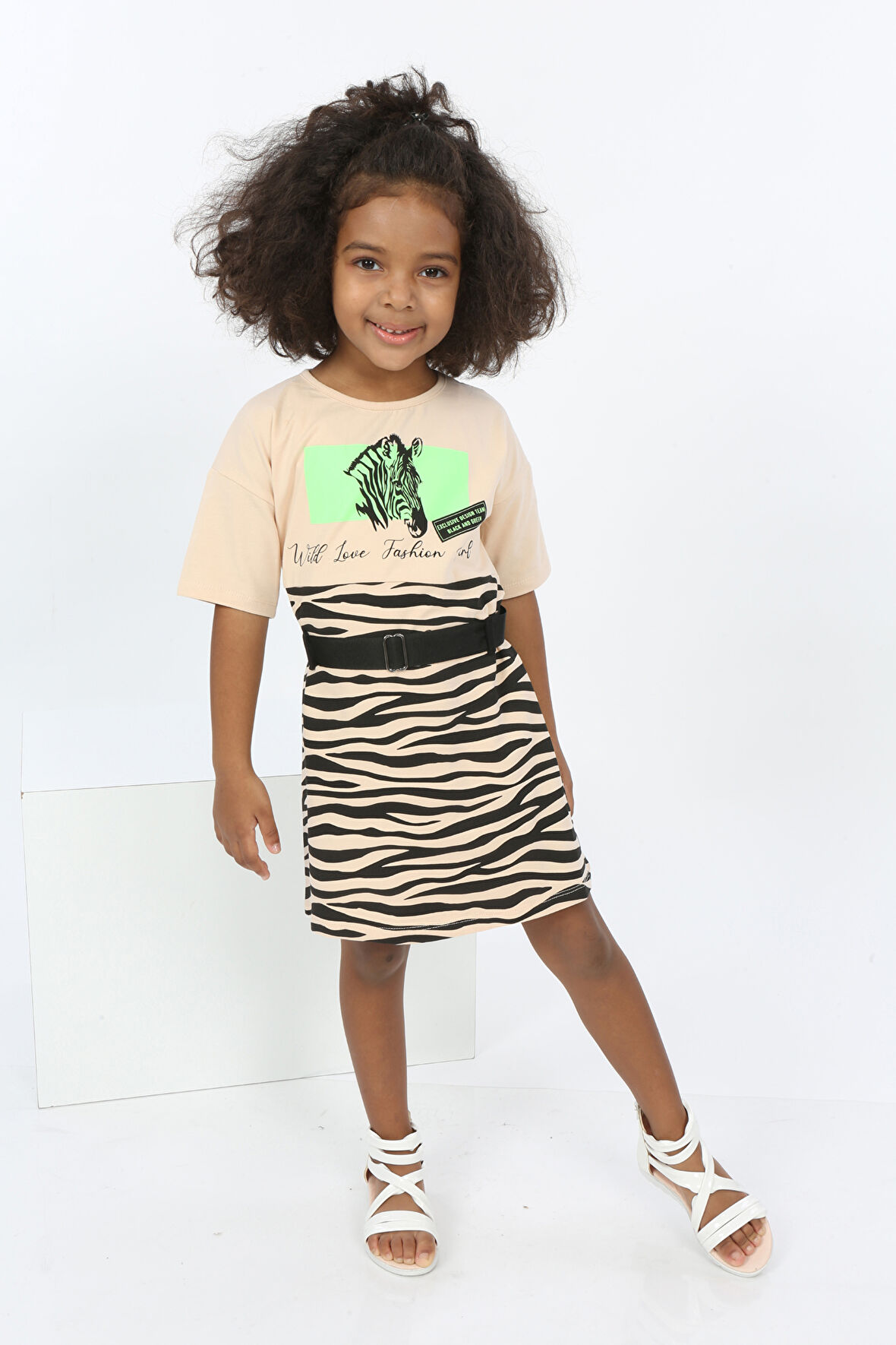 Toontoy Kız Çocuk Zebra Baskılı Elbise