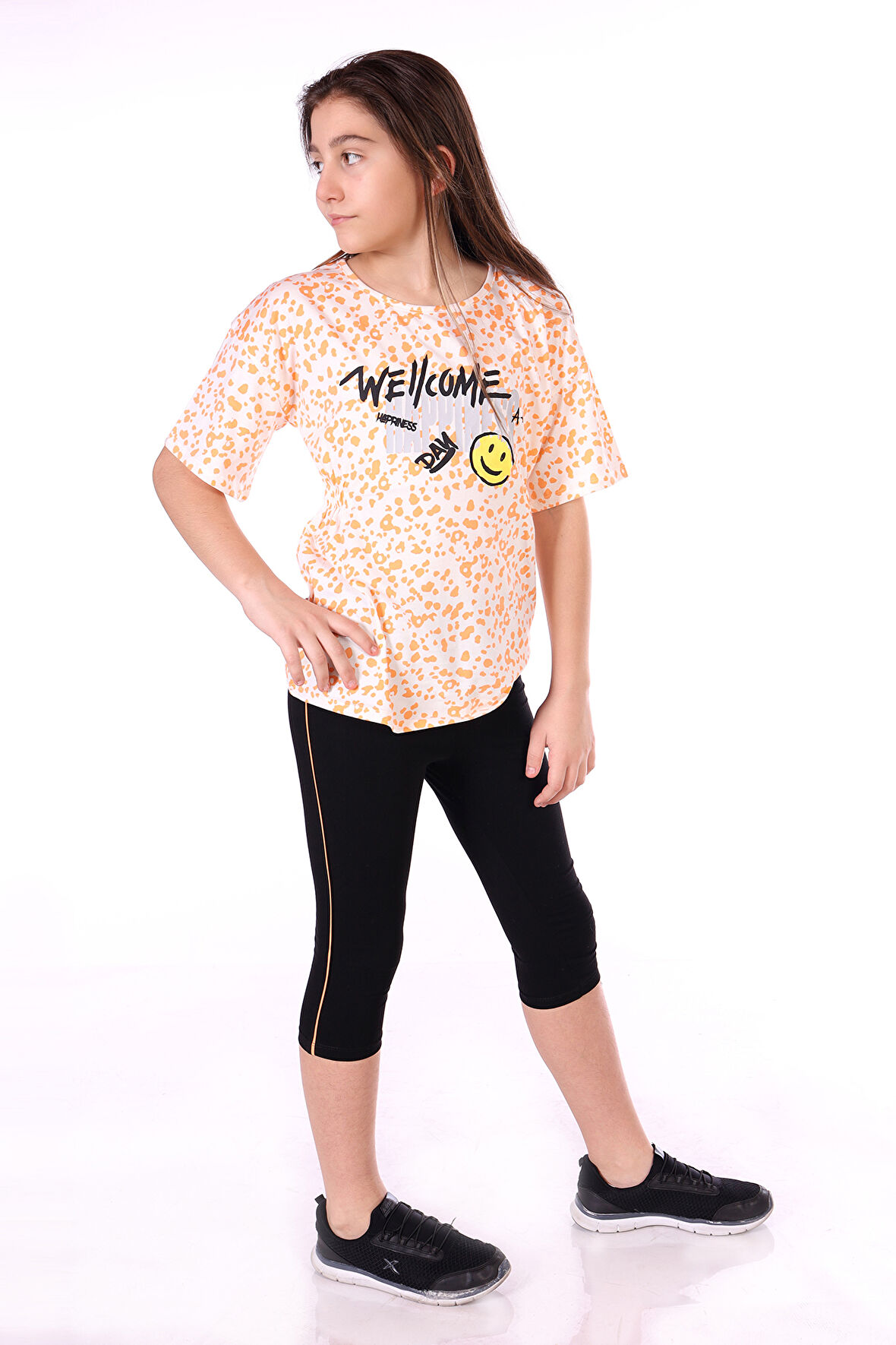 Toontoy Kız Çocuk Happiness Baskılı Kaprili Takım