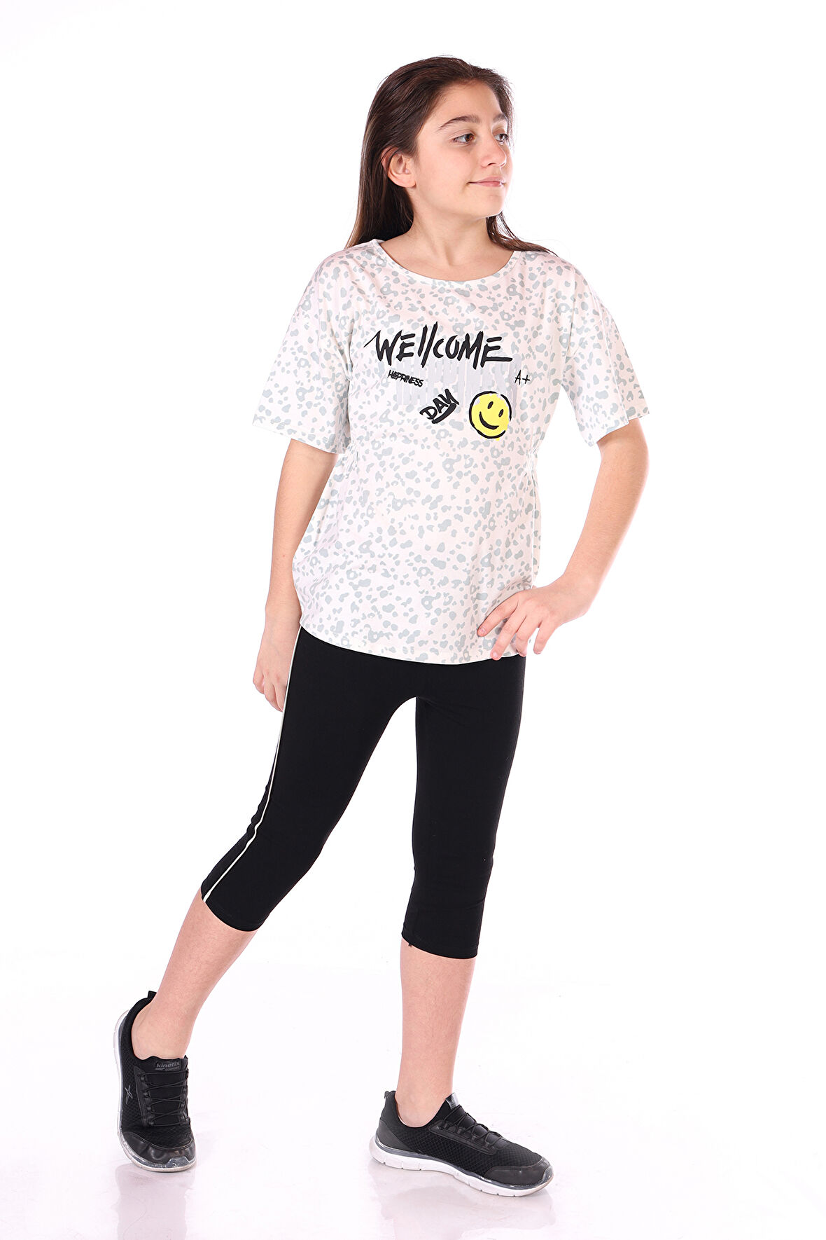 Toontoy Kız Çocuk Happiness Baskılı Kaprili Takım