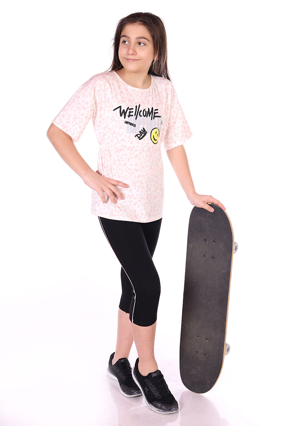 Toontoy Kız Çocuk Happiness Baskılı Kaprili Takım