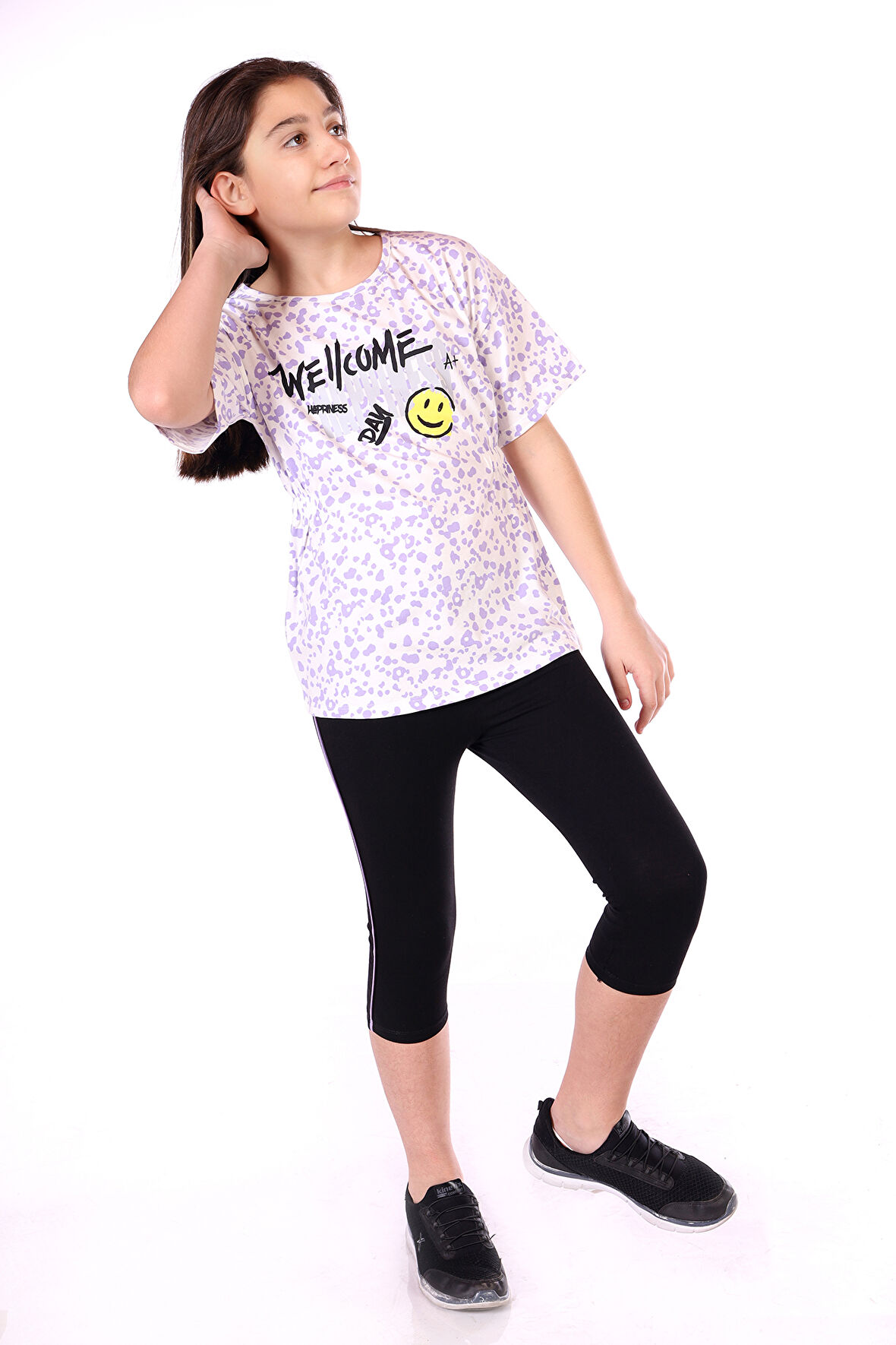 Toontoy Kız Çocuk Happiness Baskılı Kaprili Takım