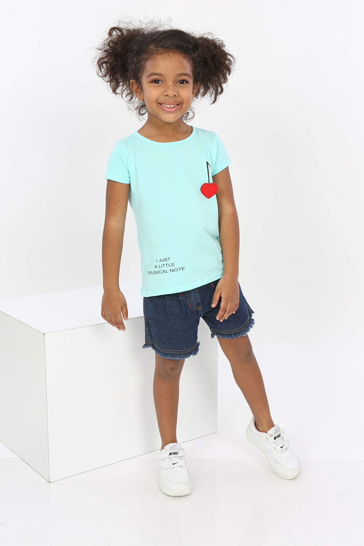 Toontoy Kız Bebek Göğsü Nota Nakışlı Yazı Baskılı Tişört