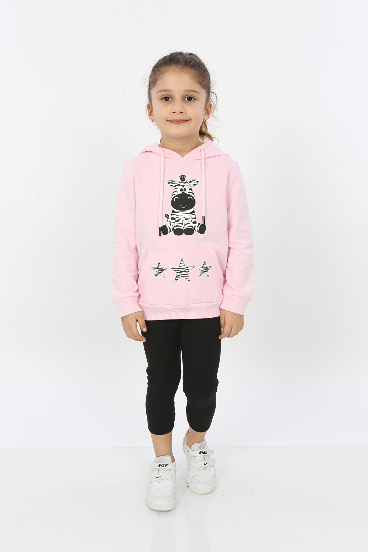 Toontoy Kız Çocuk Yıldızlı Zebra Baskılı Kapüşonlu Sweatshirt