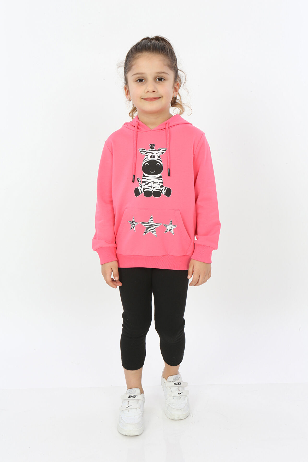 Toontoy Kız Çocuk Yıldızlı Zebra Baskılı Kapüşonlu Sweatshirt