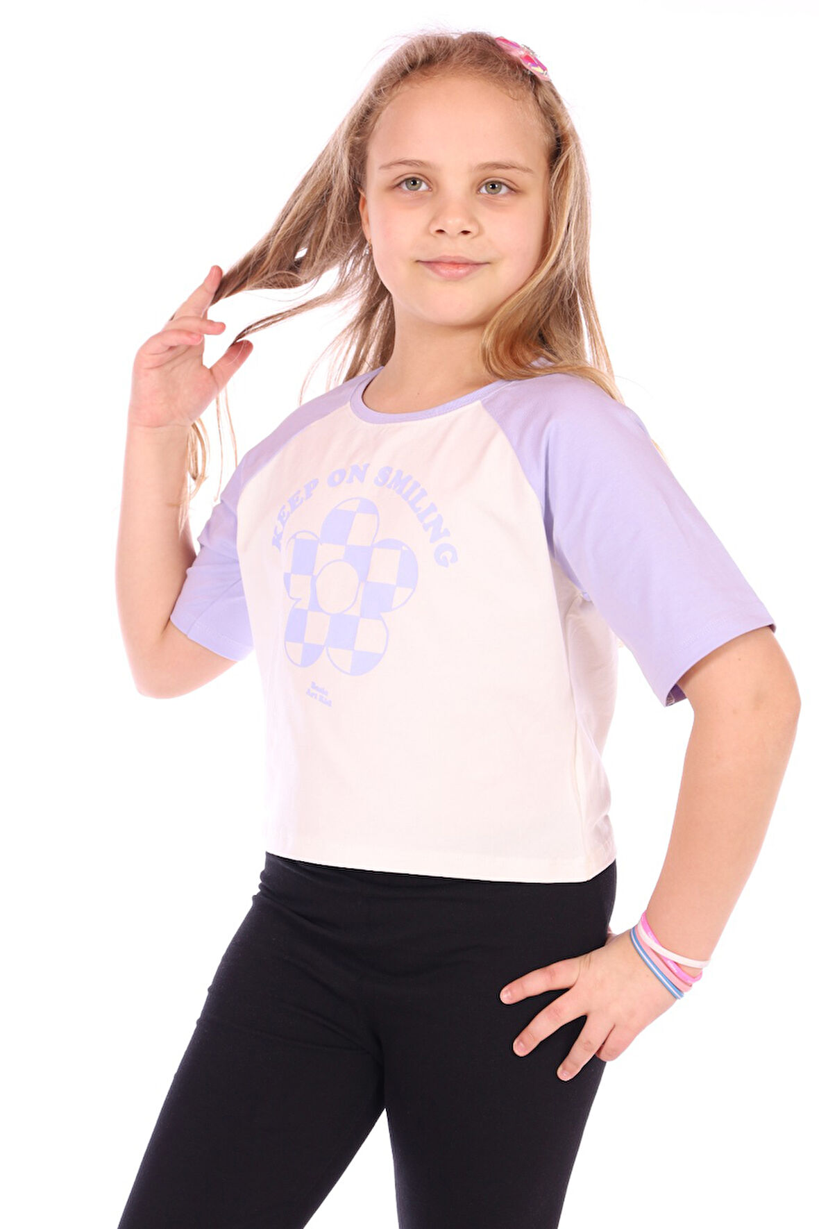 Toontoy Kız Çocuk Keep On Smiling Yazılı Papatya Baskılı Tişört