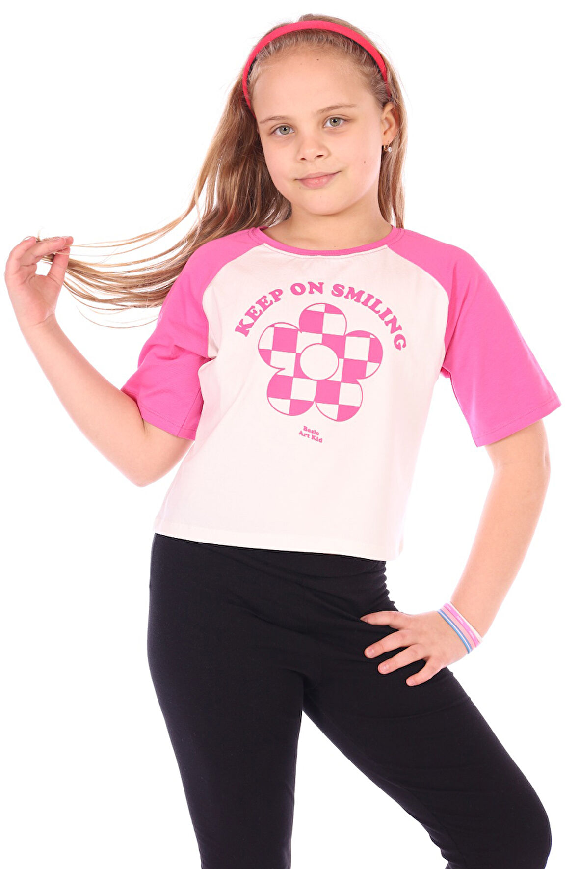 Toontoy Kız Çocuk Keep On Smiling Yazılı Papatya Baskılı Tişört