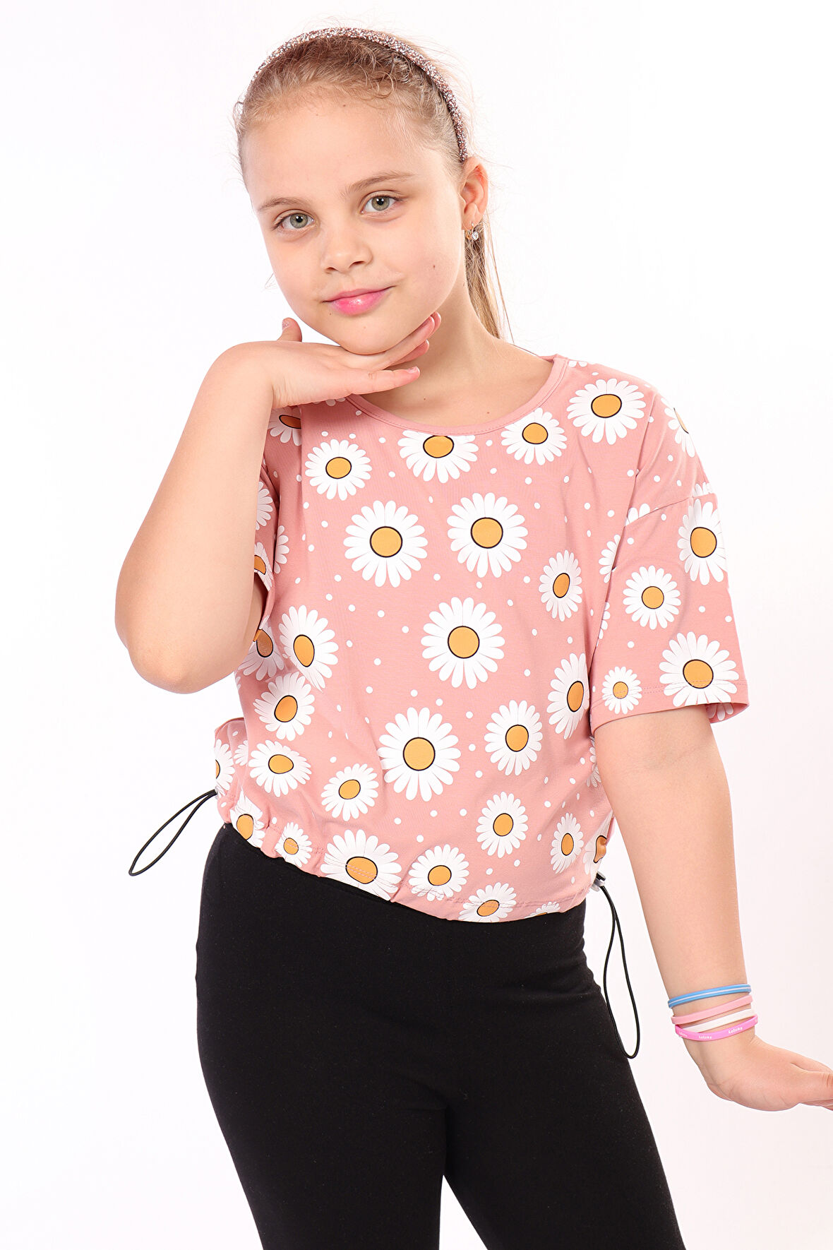 Toontoy Kız Çocuk Komple Papatya Baskılı Tişört