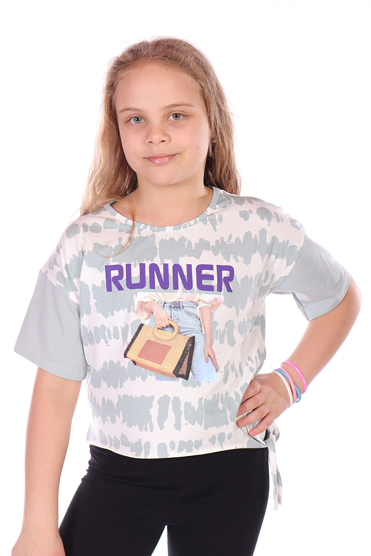 Toontoy Kız Çocuk Runner Baskılı Batikli Tişört