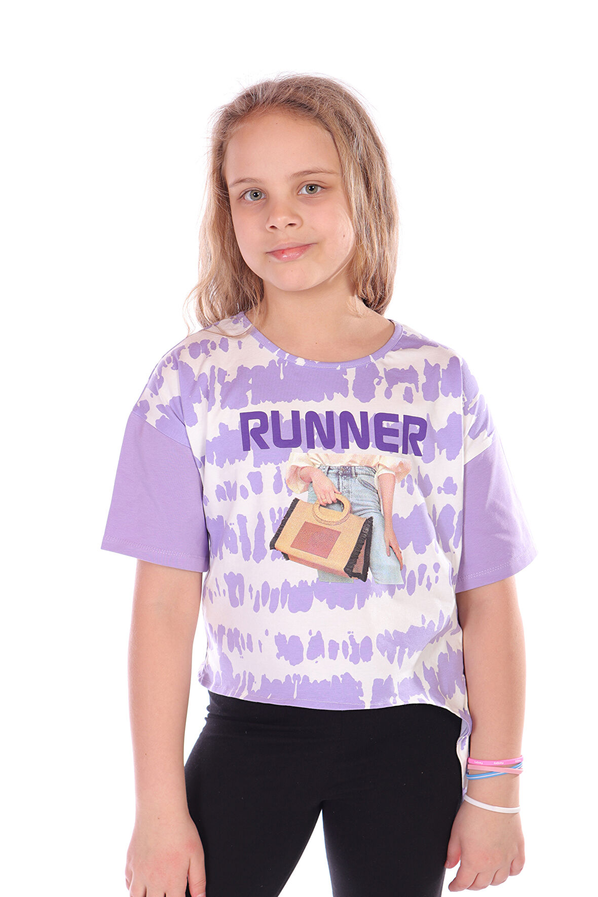 Toontoy Kız Çocuk Runner Baskılı Batikli Tişört