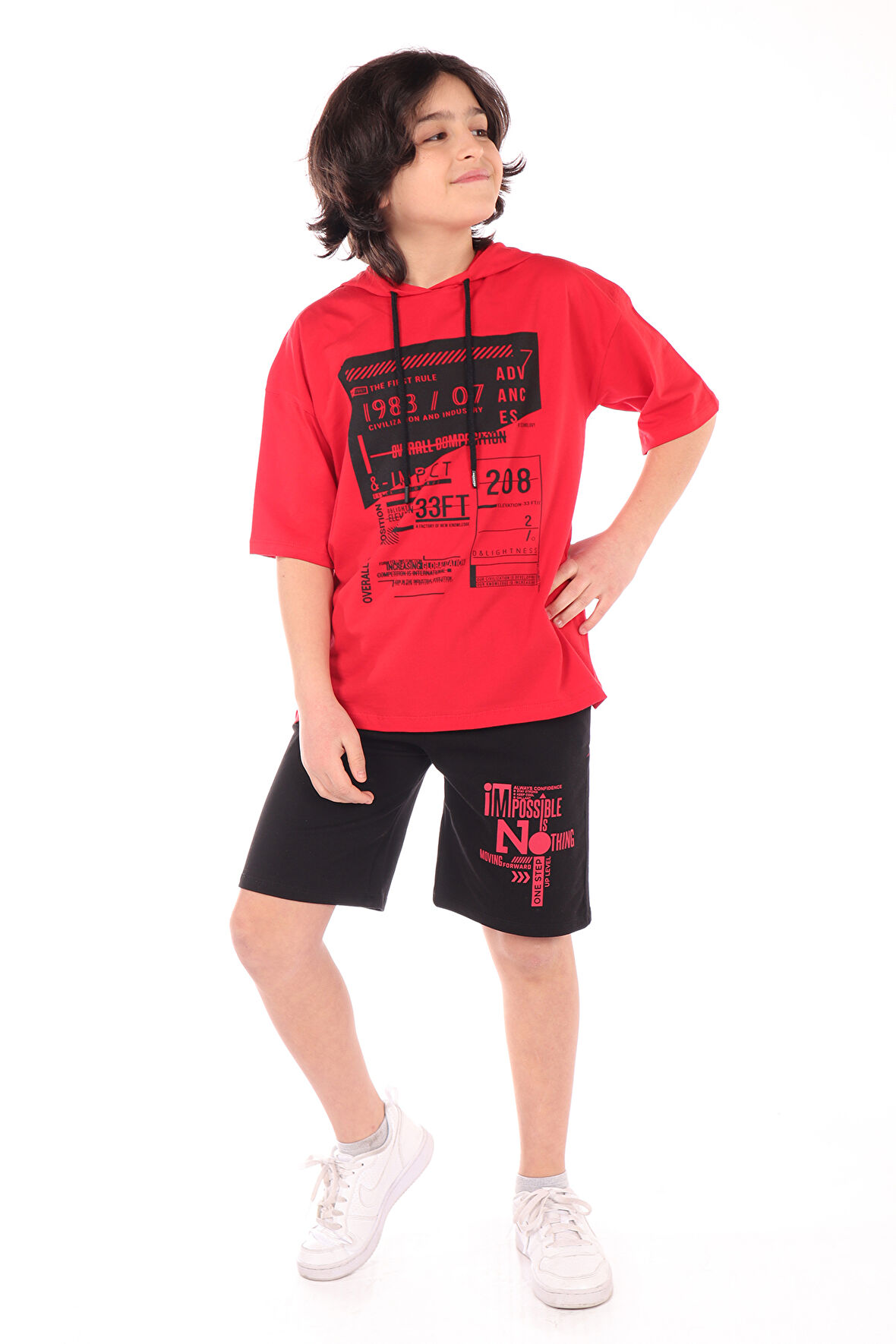 Toontoy Erkek Çocuk Overall Composition Baskılı Şortlu Takım