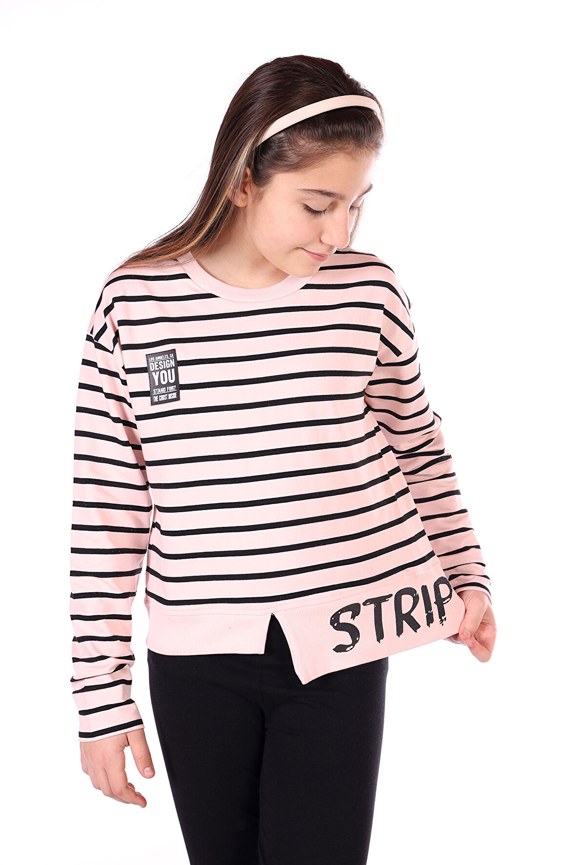 Toontoy Kız Çocuk Çizgili Striped Baskılı Sweatshirt