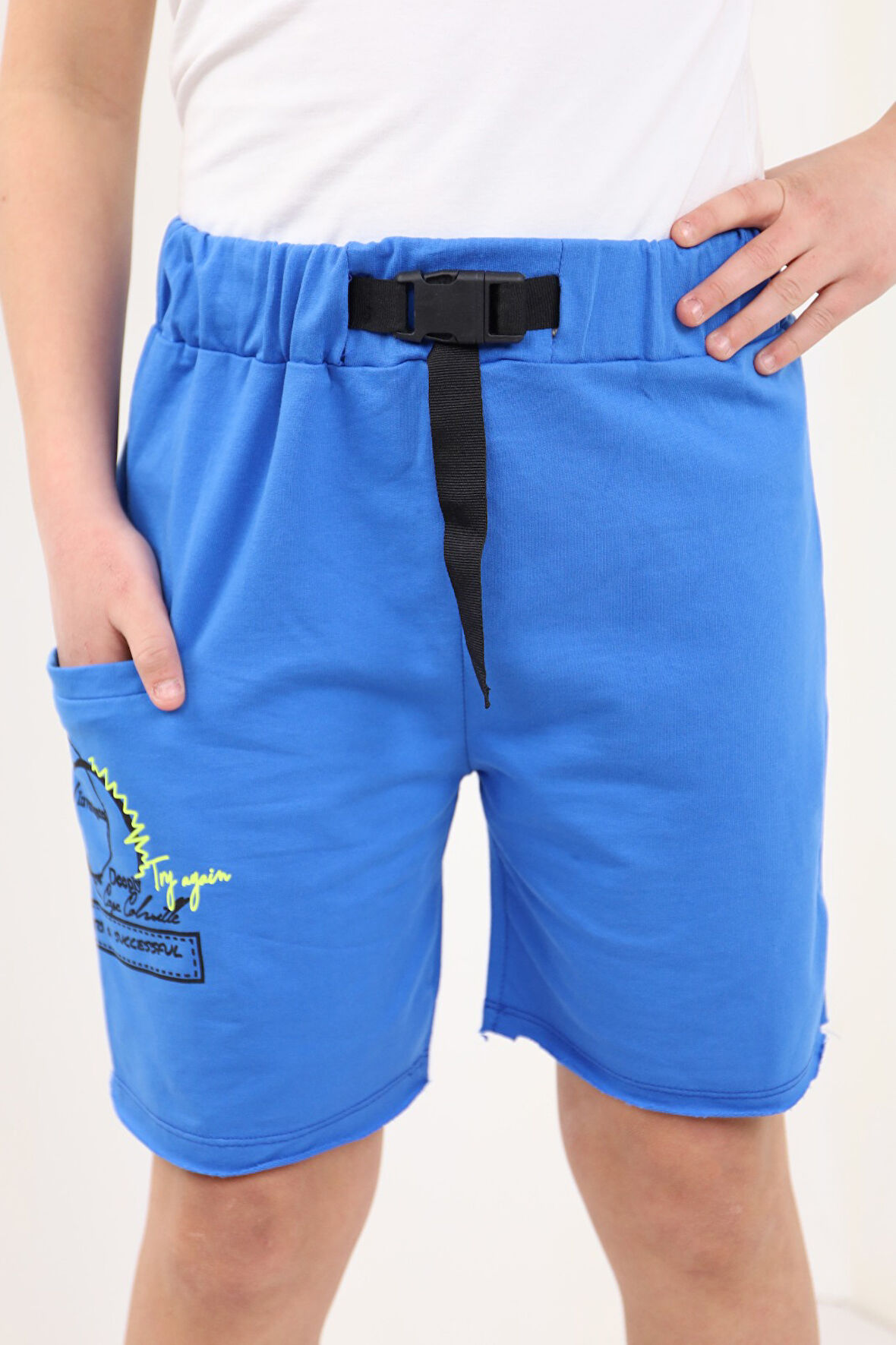 Toontoy Erkek Çocuk Toka Kemerli Try Again Baskılı Şort