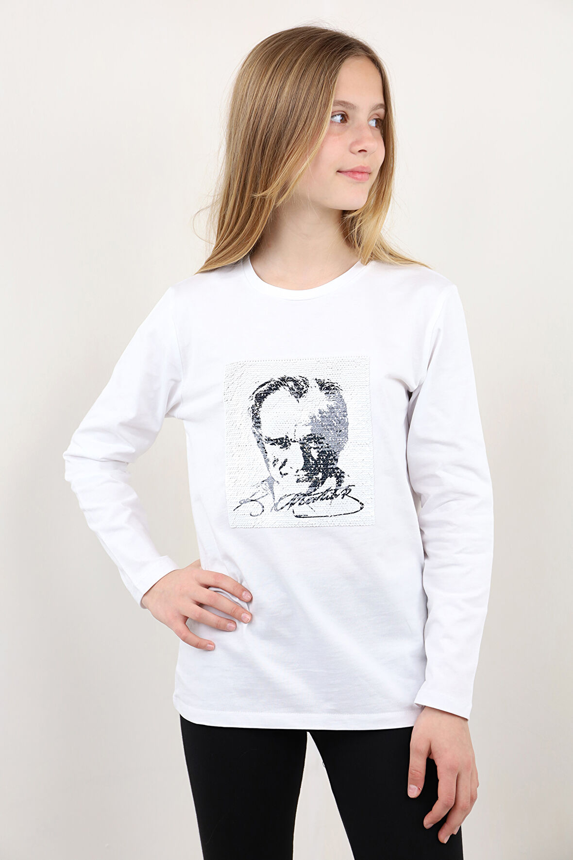 Toontoy Unisex Çocuk Atatürk Bayraklı Çift Taraflı Pullu Tişört