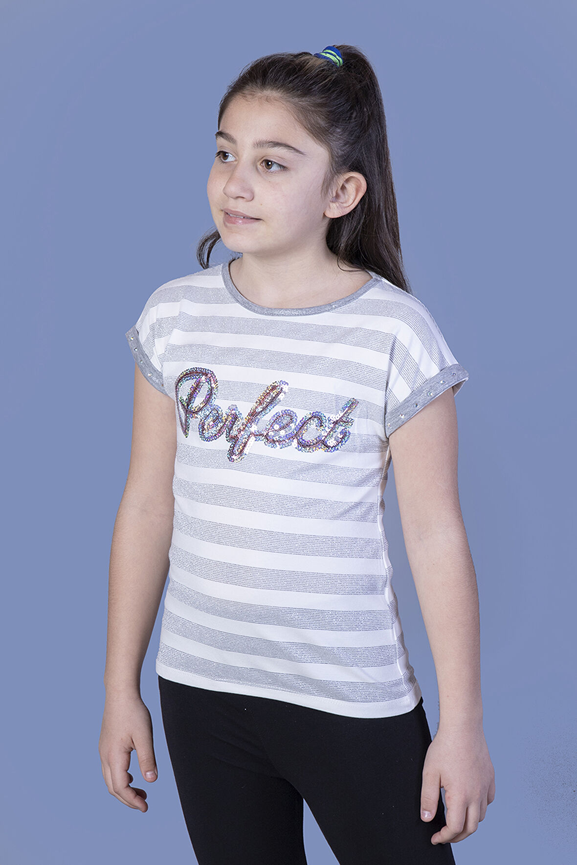 Toontoy Kız Çocuk Perfect Nakışlı Kolları İnci Detaylı Tişört