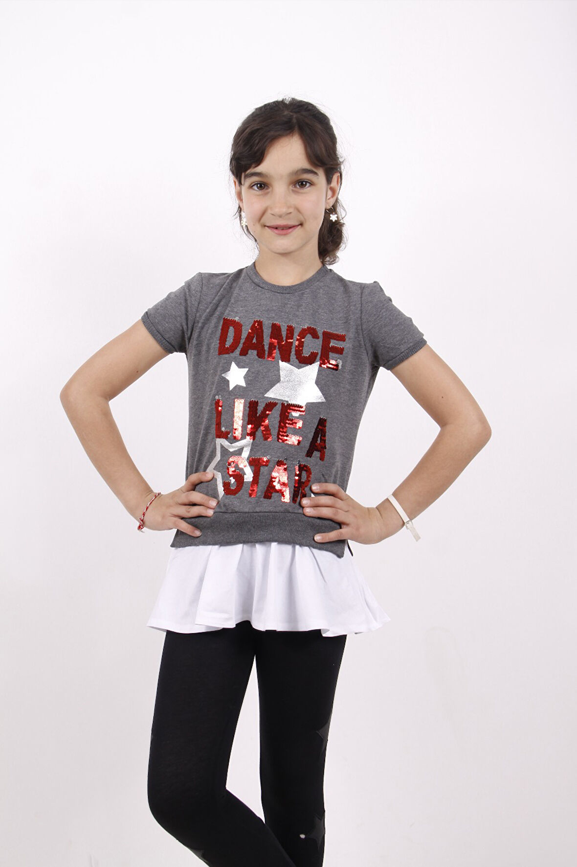 Toontoy Kız Çocuk Dance Pul Nakışlı Tişört