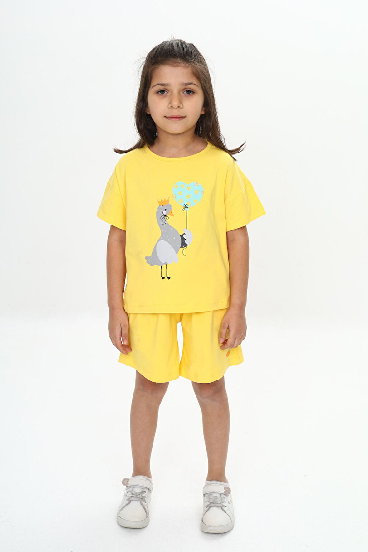 Toontoy Kız Çocuk Ördek Baskılı Şortlu Takım