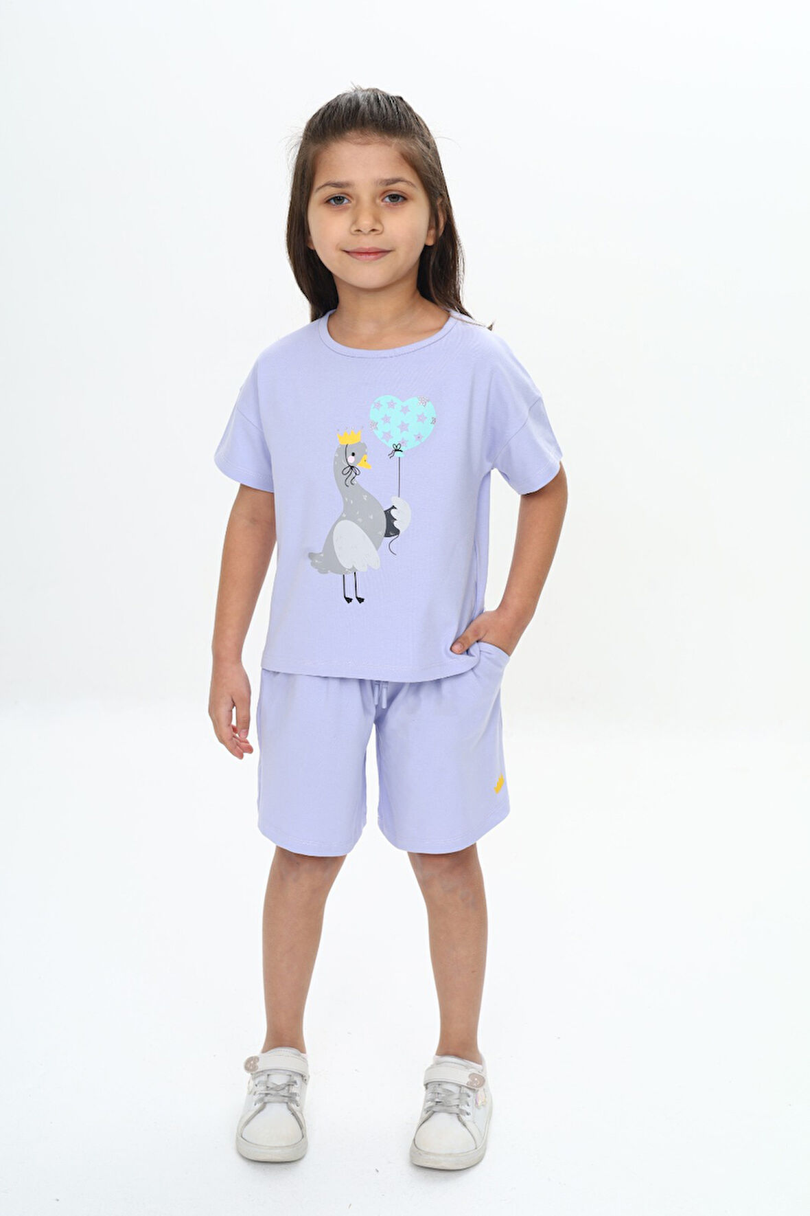 Toontoy Kız Çocuk Ördek Baskılı Şortlu Takım