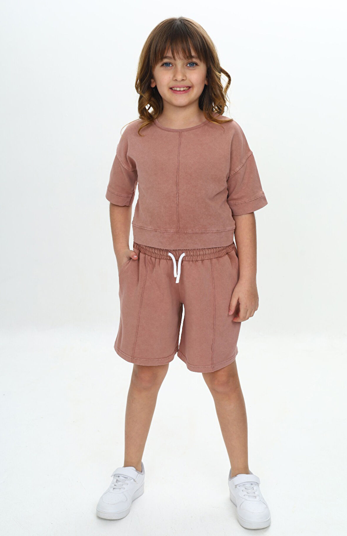Toontoy Kız Çocuk Yıkamalı Crop Şortlu Takım