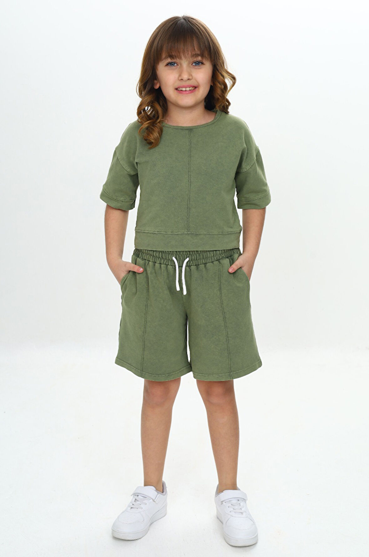 Toontoy Kız Çocuk Yıkamalı Crop Şortlu Takım