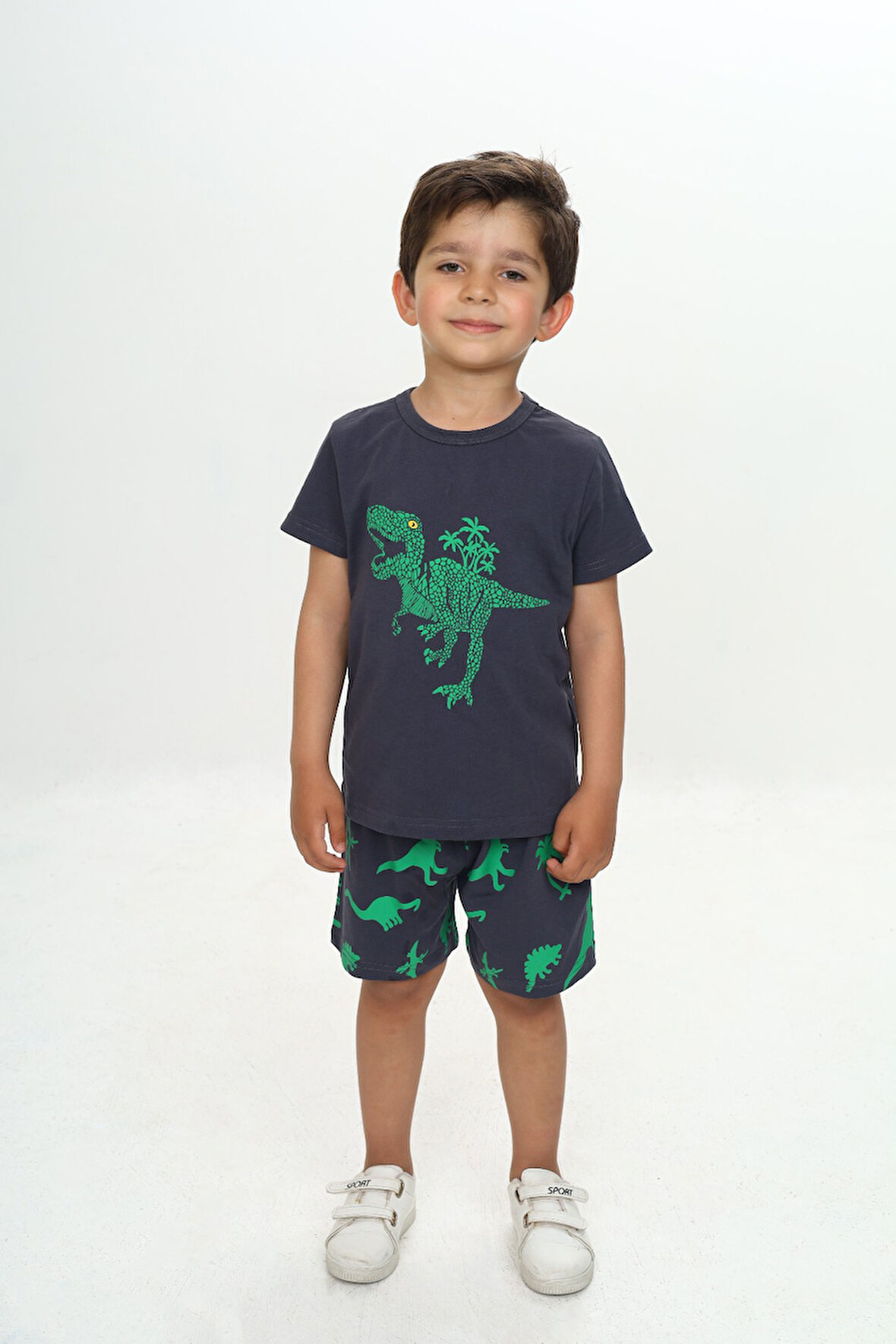Toontoy Erkek Çocuk Kabaran Dinazor Baskılı Şortlu Takım
