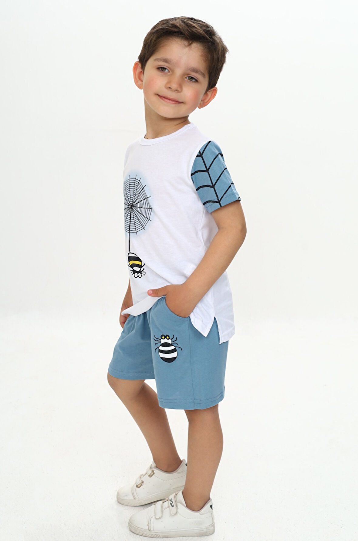 Toontoy Erkek Çocuk Örümcek Detay Baskılı Şortlu Takım