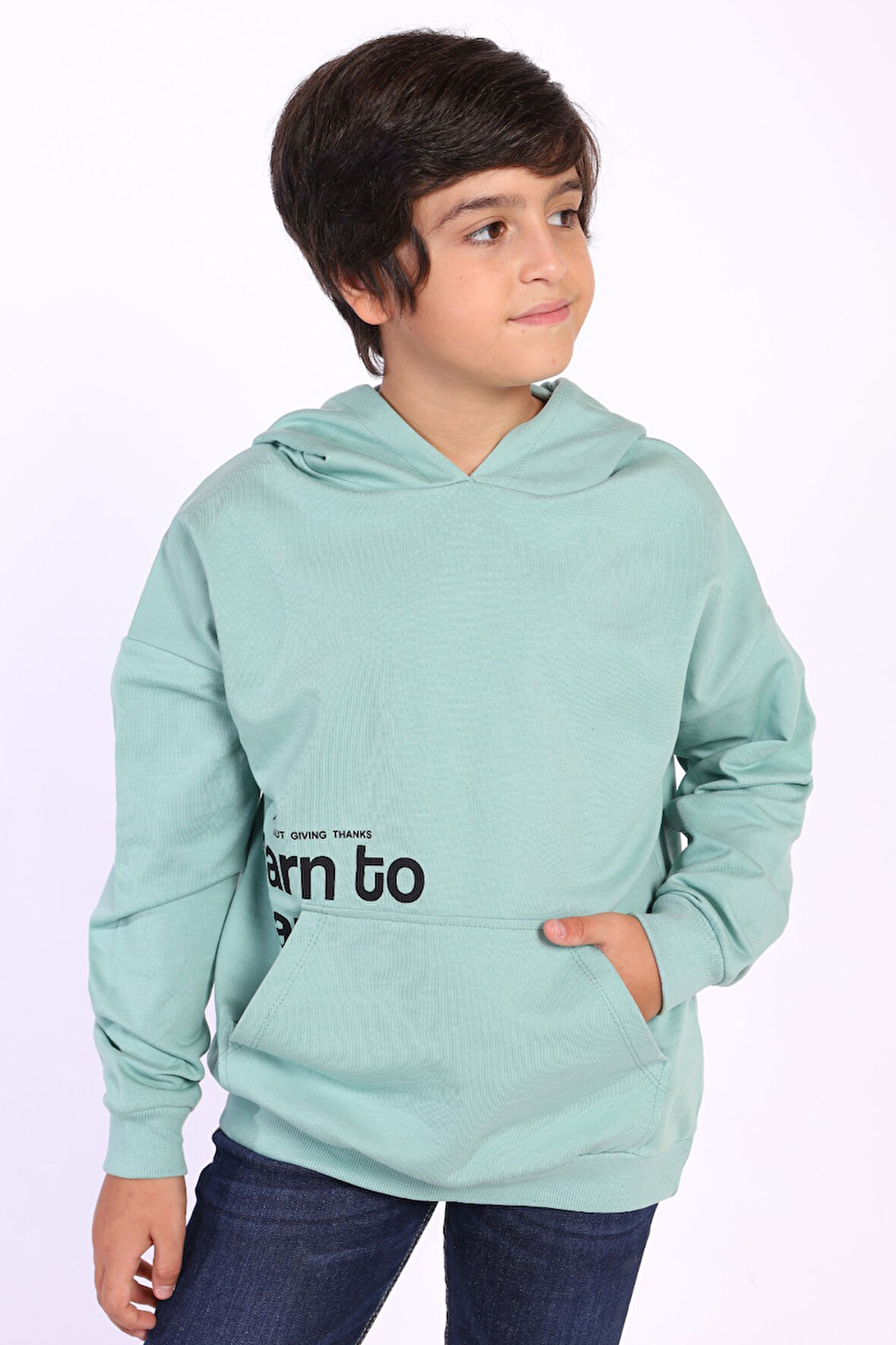 Toontoy Erkek Çocuk Kapüşonlu Kanguru Cepli Baskılı Sweatshirt