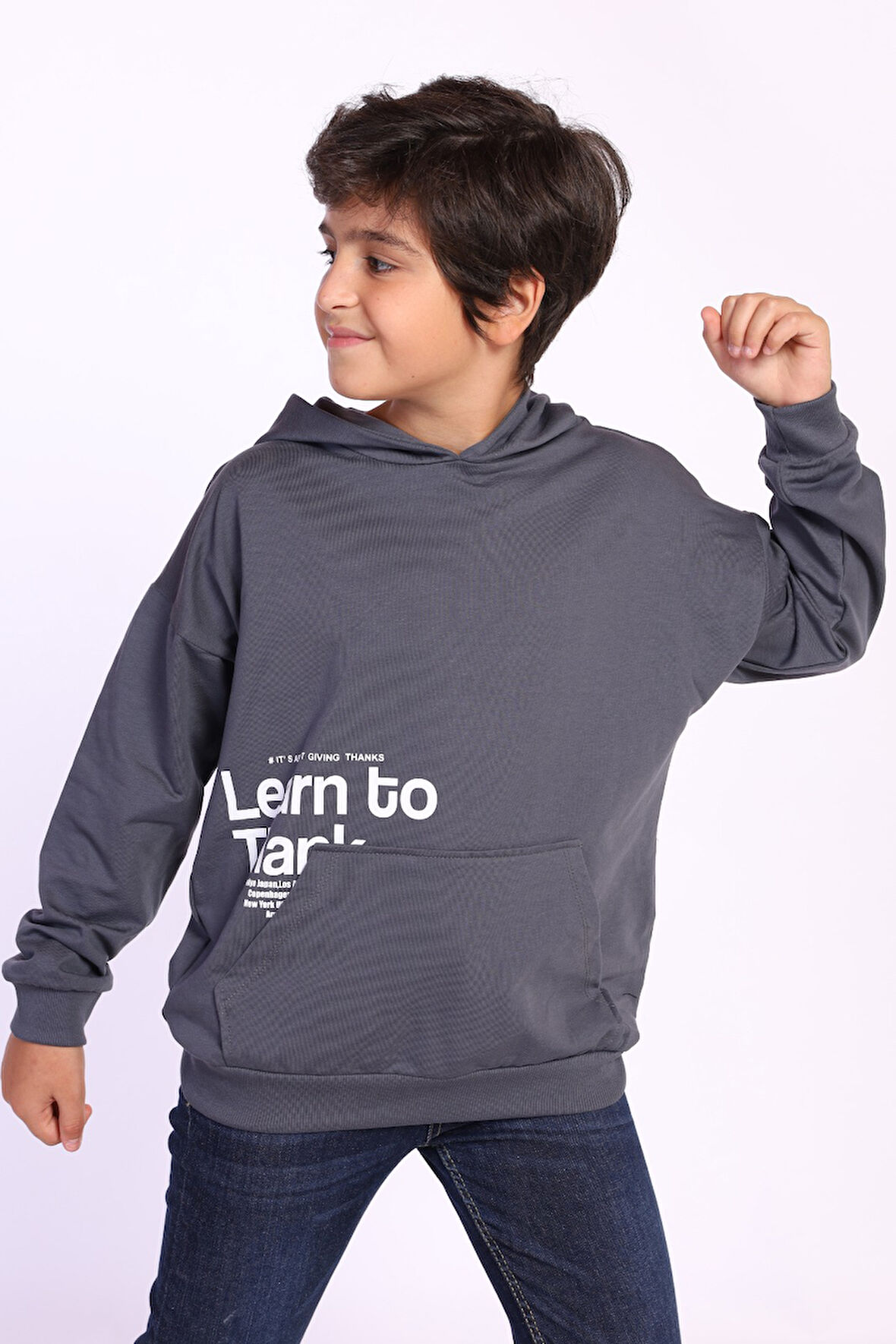 Toontoy Erkek Çocuk Kapüşonlu Kanguru Cepli Baskılı Sweatshirt