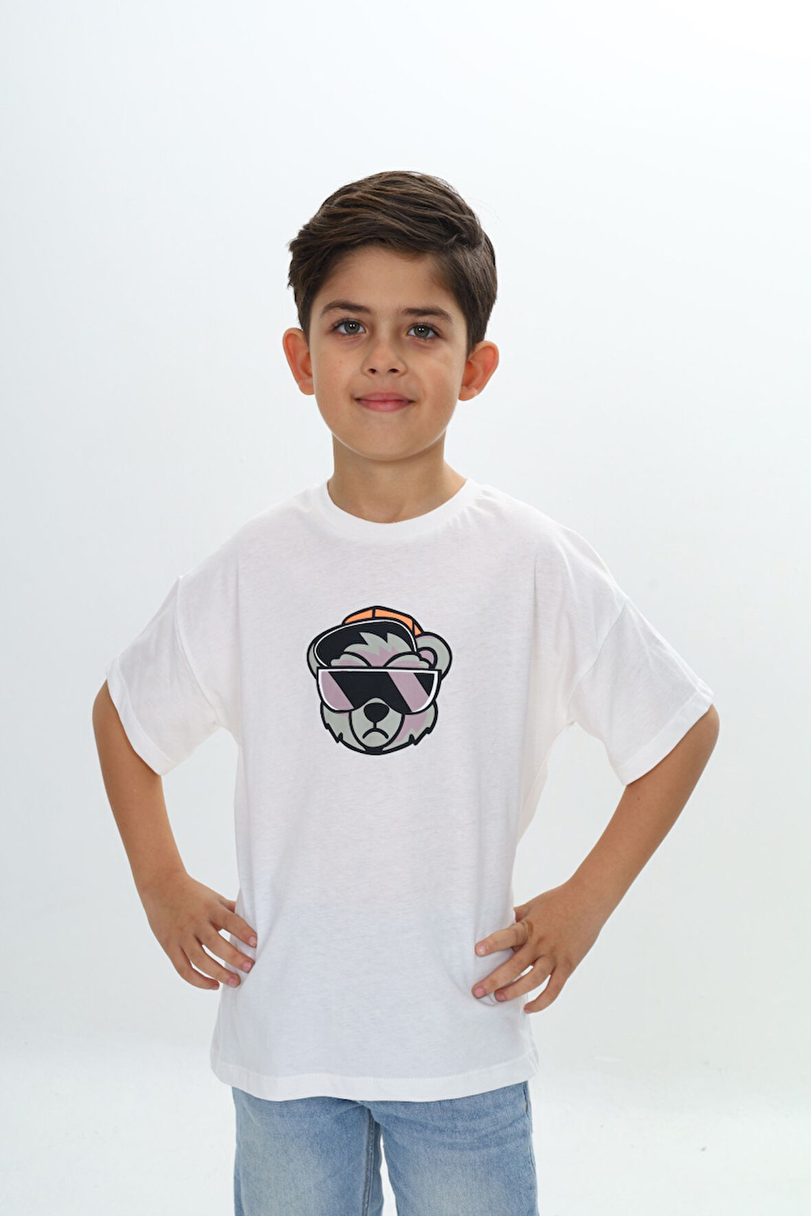 Toontoy Erkek Çocuk Şapkalı Ayı Baskılı Tişört