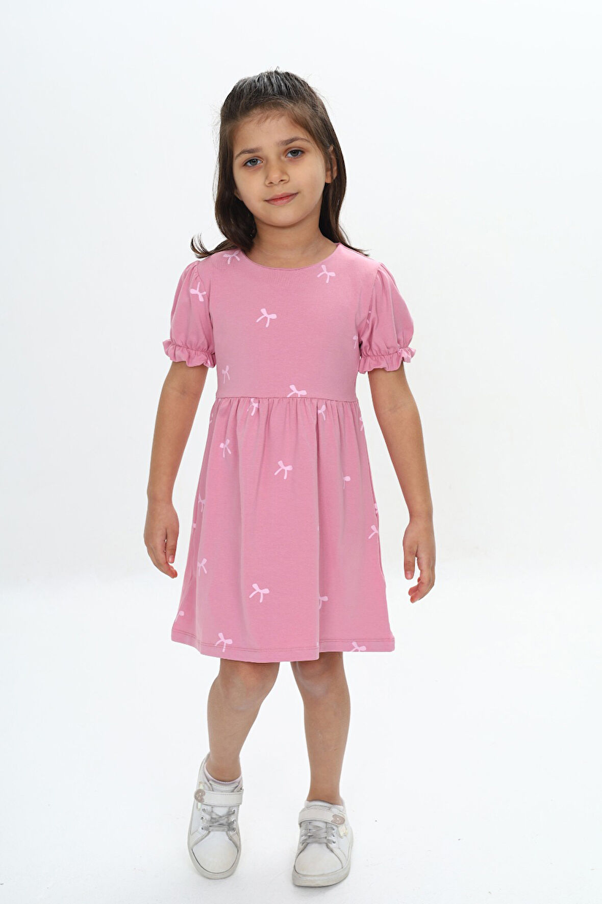 Toontoy Kız Çocuk Mini Fiyonk Baskılı Elbise