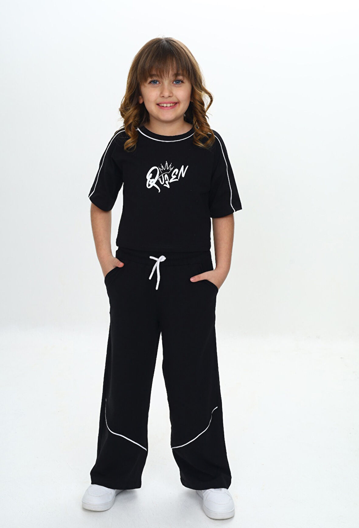 Toontoy Kız Çocuk Queen Baskılı Crop Eşofman Takım