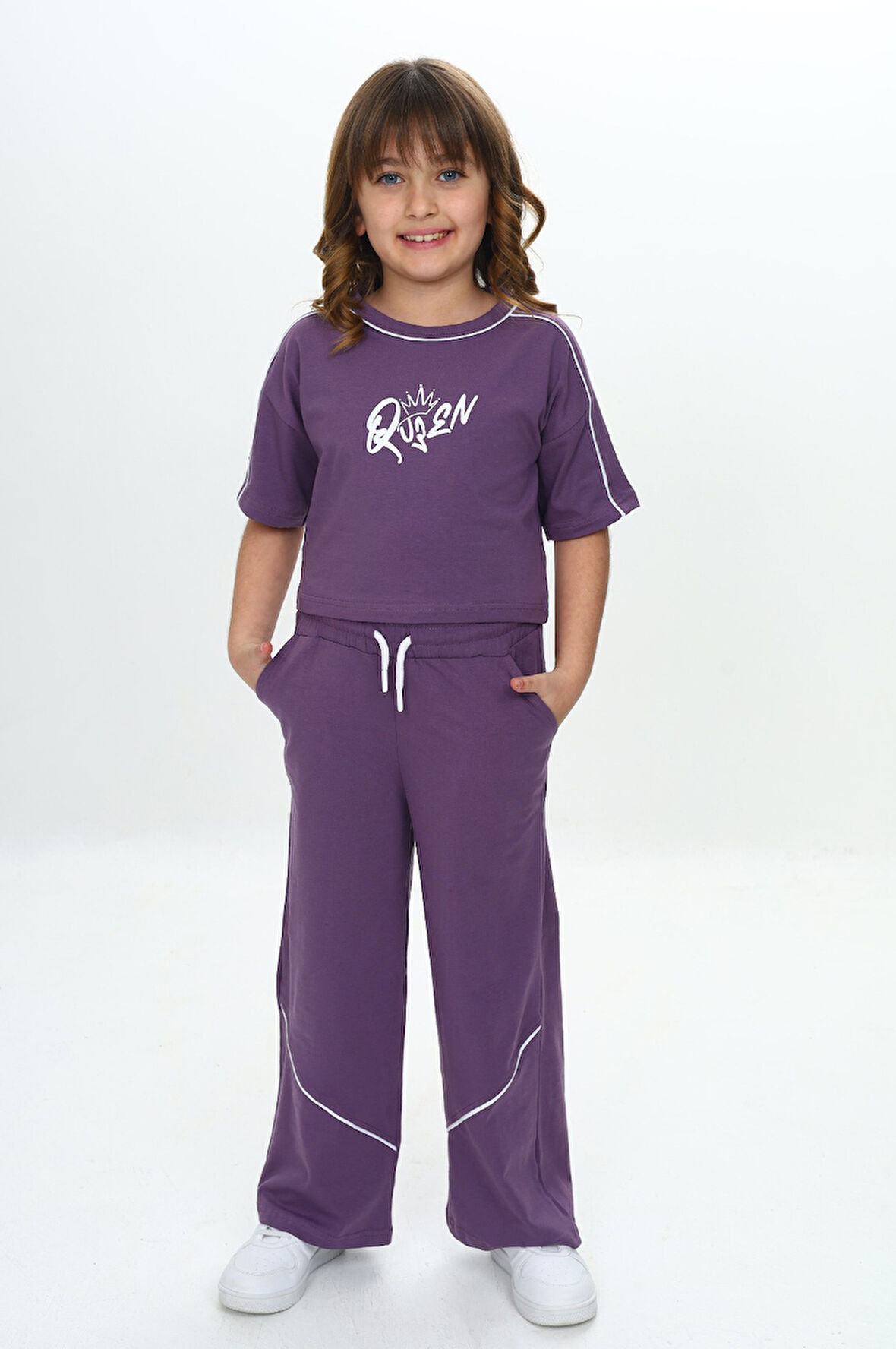 Toontoy Kız Çocuk Queen Baskılı Crop Eşofman Takım