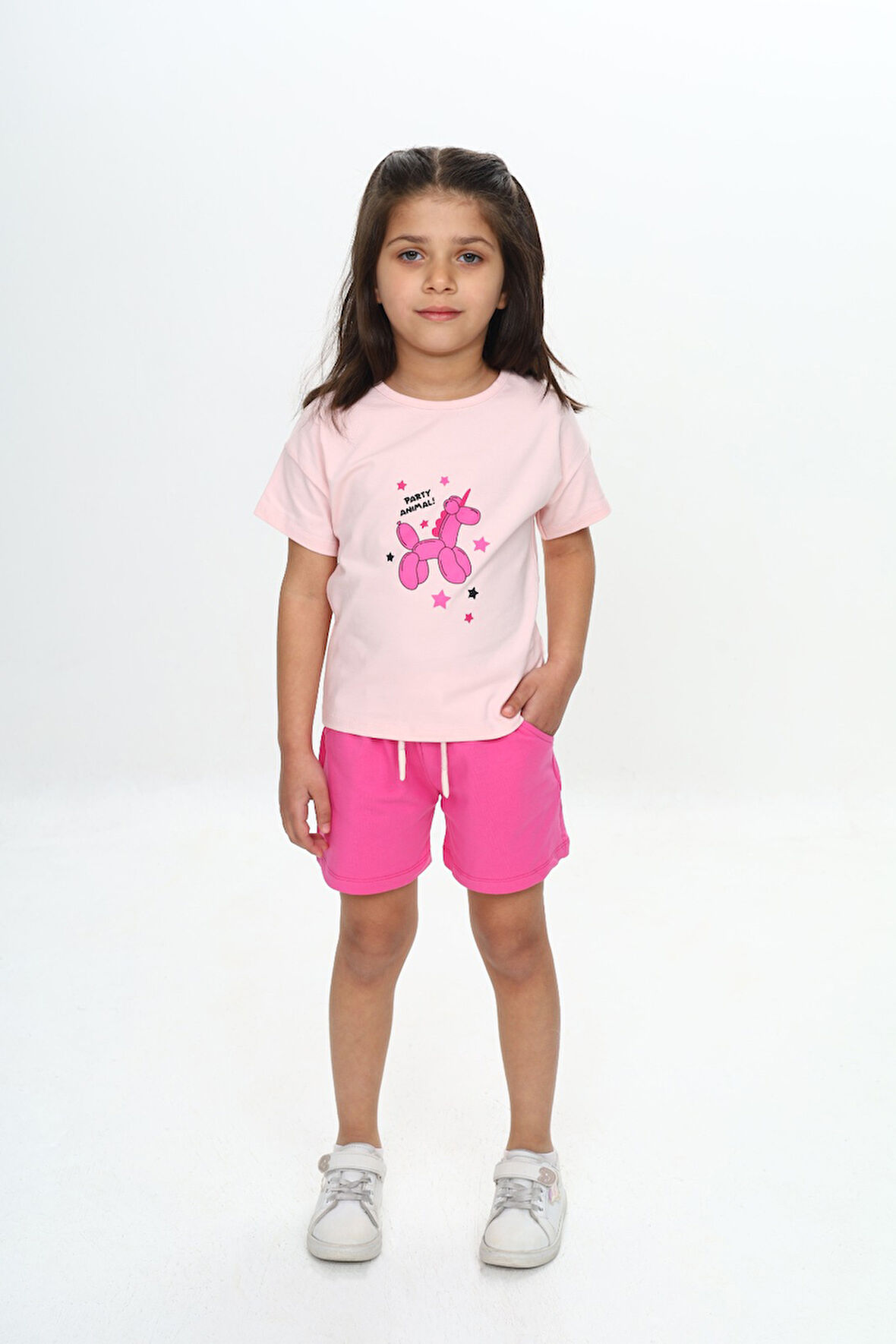 Toontoy Kız Çocuk Anımal Balon Baskılı Şortlu Takım