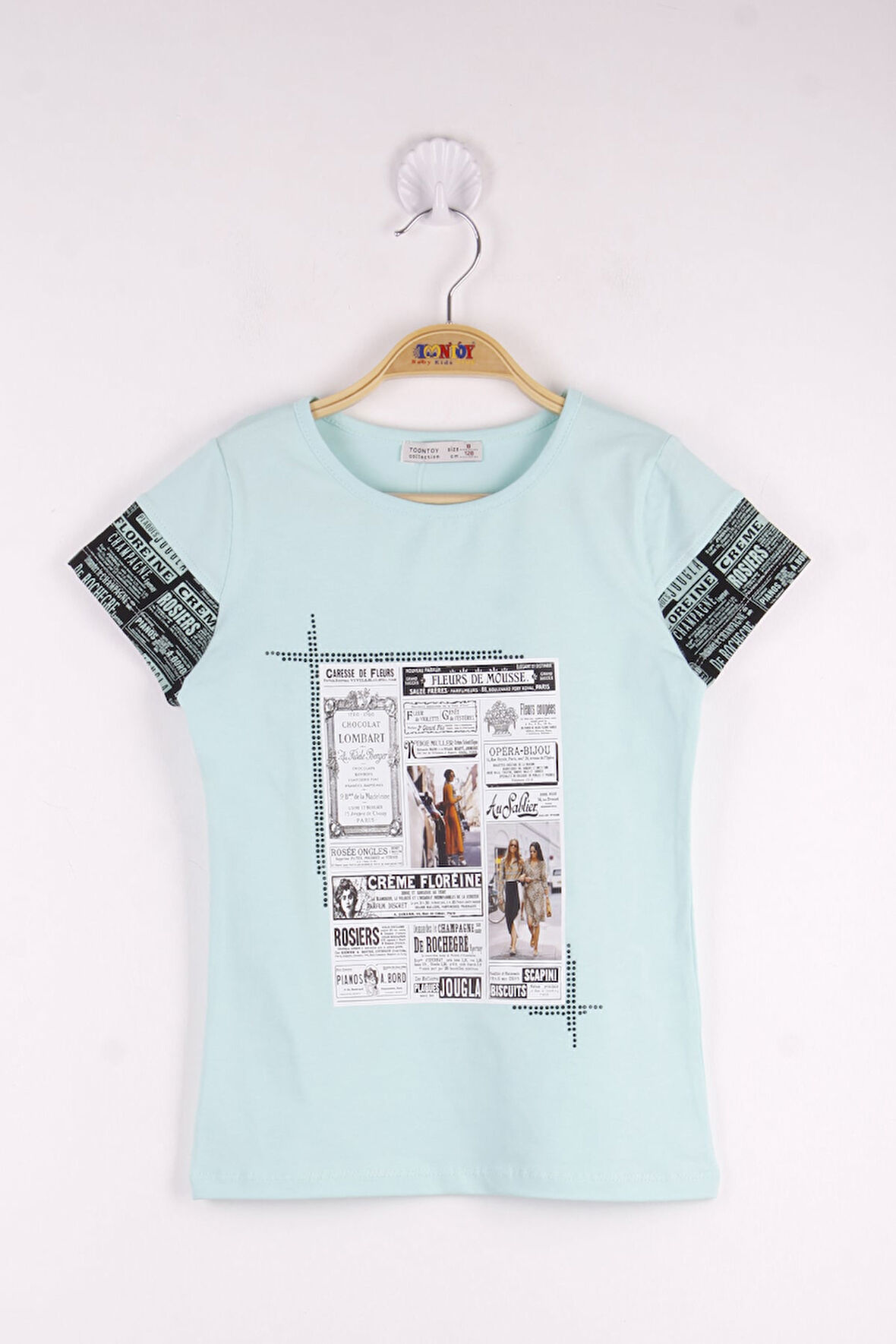 Toontoy Kız Çocuk Çerçeve Baskılı Taş İşlemeli Tişört