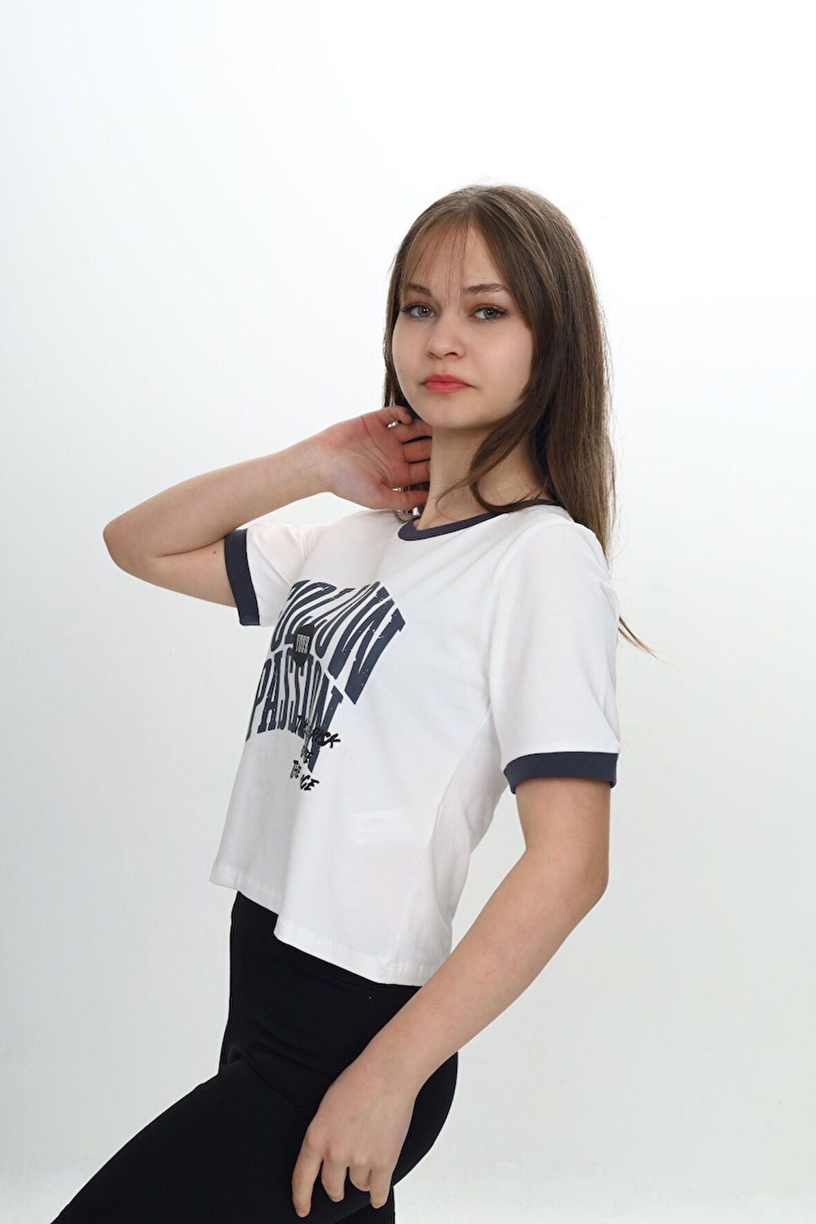 Toontoy Kız Çocuk Crop Garni Baskılı Tişört