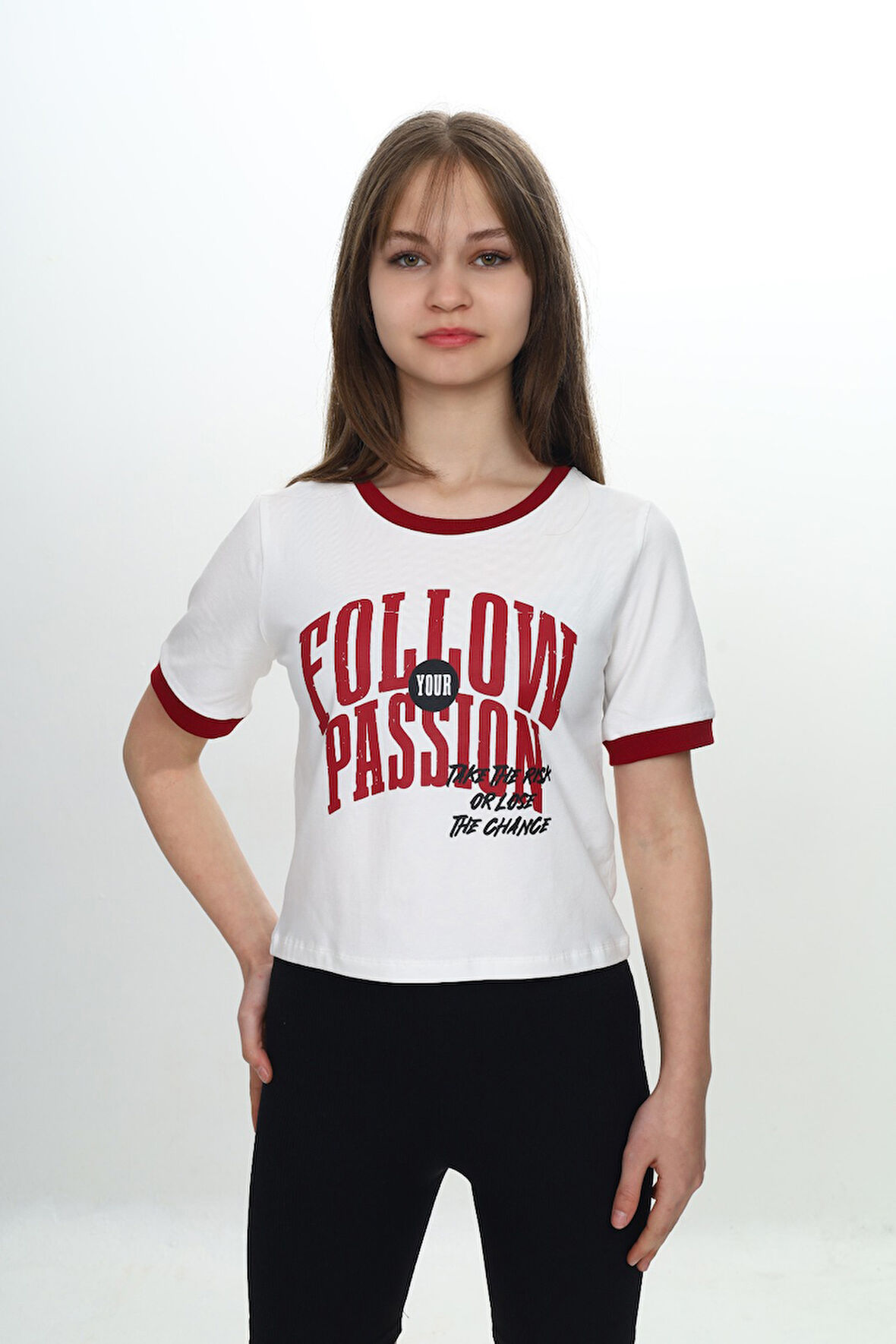 Toontoy Kız Çocuk Crop Garni Baskılı Tişört