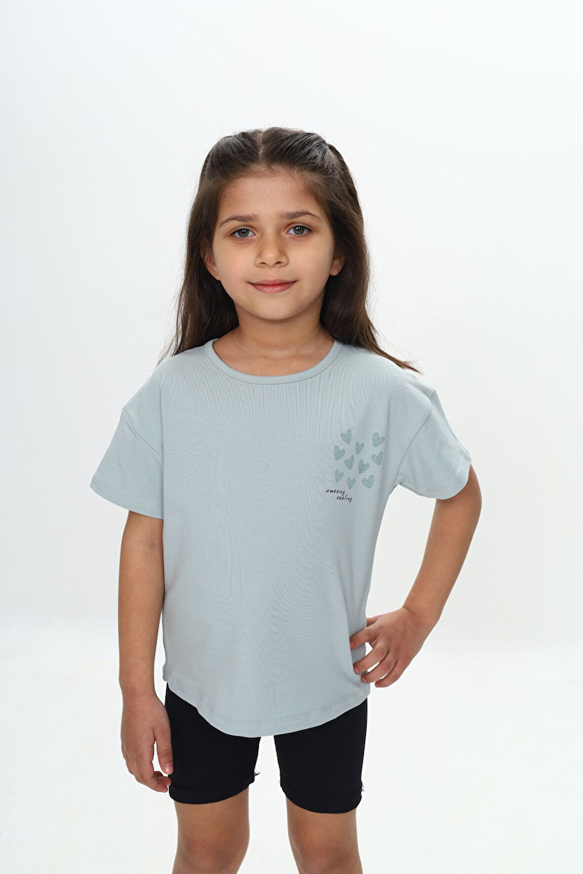 Toontoy Kız Çocuk Göğsü Çok Kalp Baskılı Tişört