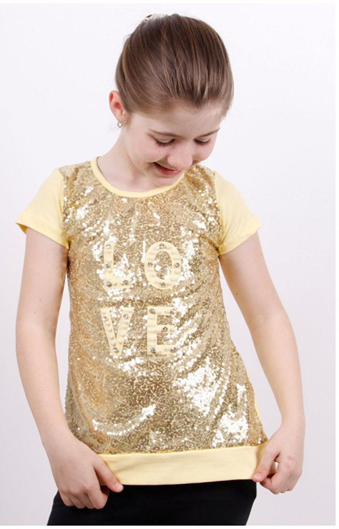 Toontoy Kız Çocuk Önü Komple Pullu Tişört 