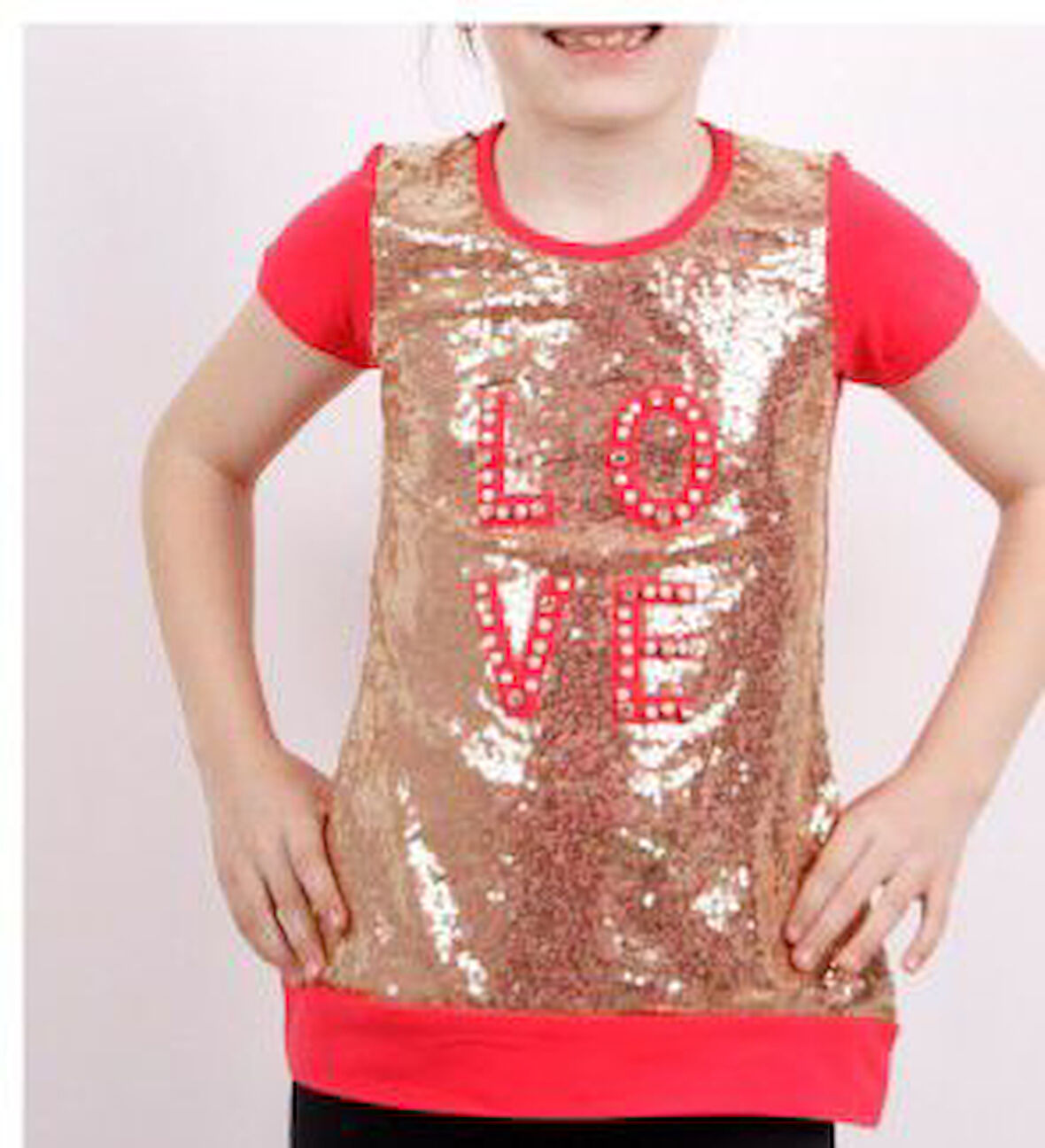 Toontoy Kız Çocuk Önü Komple Pullu Tişört 