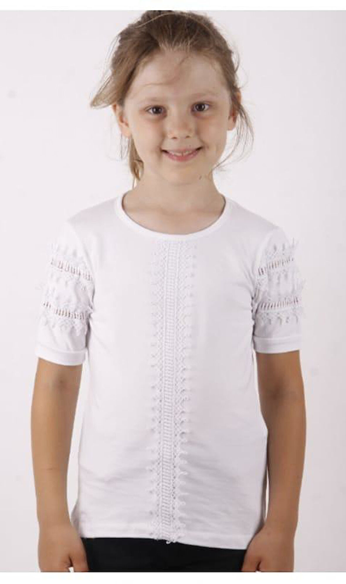 Toontoy Kız Çocuk Güpür Detaylı Tişört