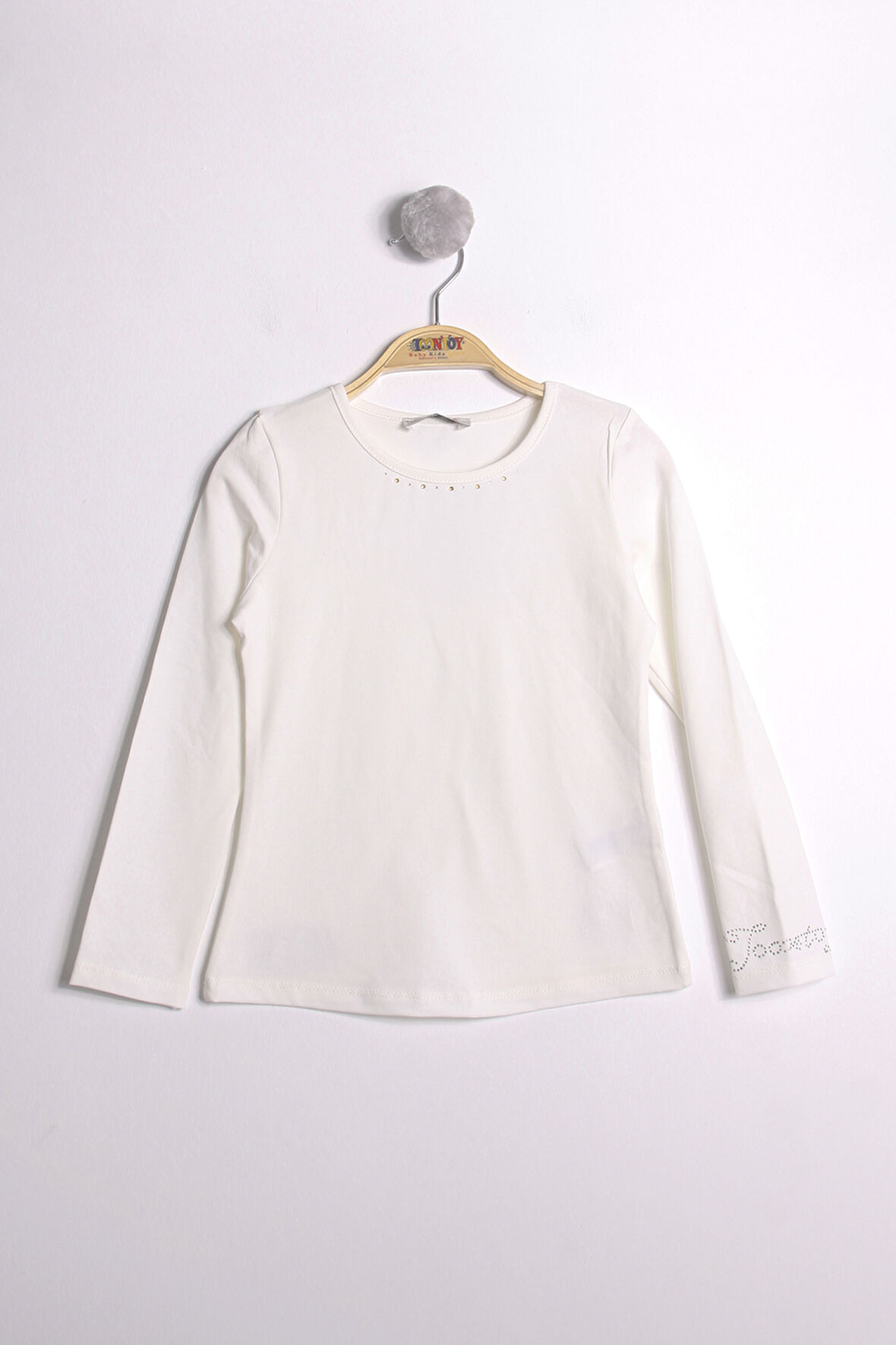 Toontoy Kız Çocuk Kolları Ve Yakası Taş İşlemeli Tişört