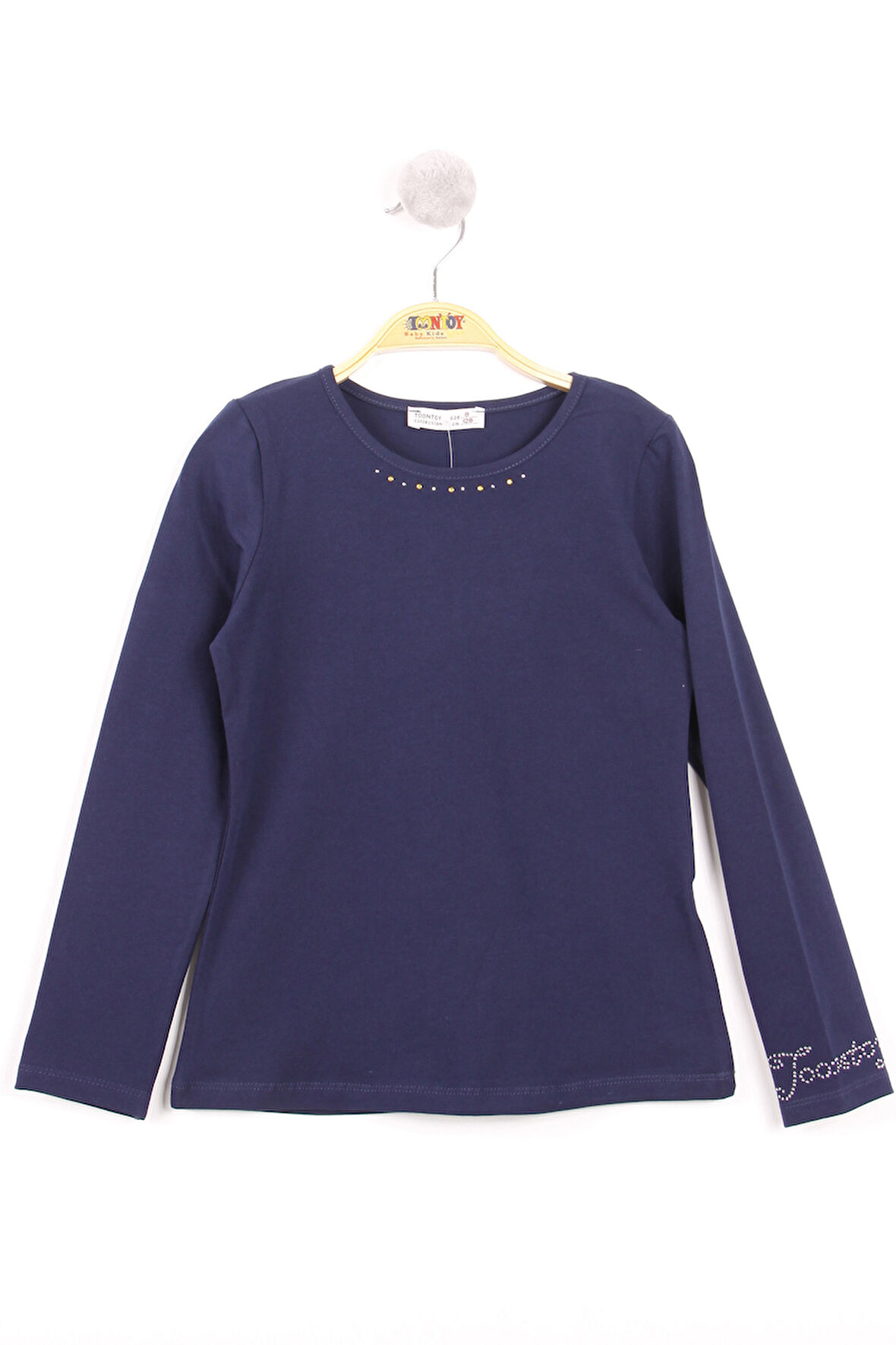 Toontoy Kız Çocuk Kolları Ve Yakası Taş İşlemeli Tişört