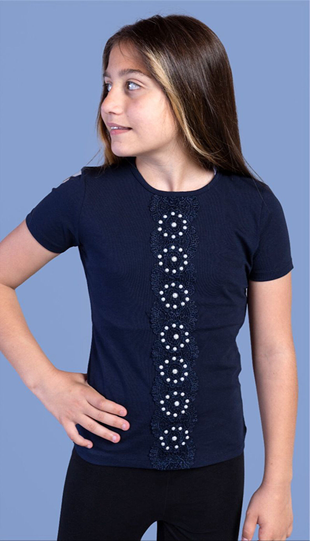 Toontoy Kız Çocuk Dantelli Okul Tişört