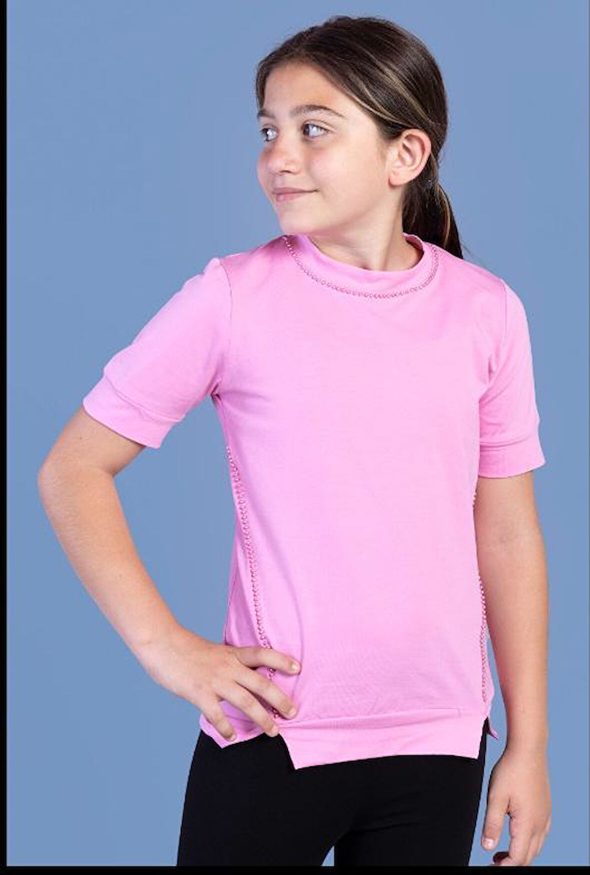 Toontoy Kız Çocuk Boncuk İşlemeli Okul Tişört