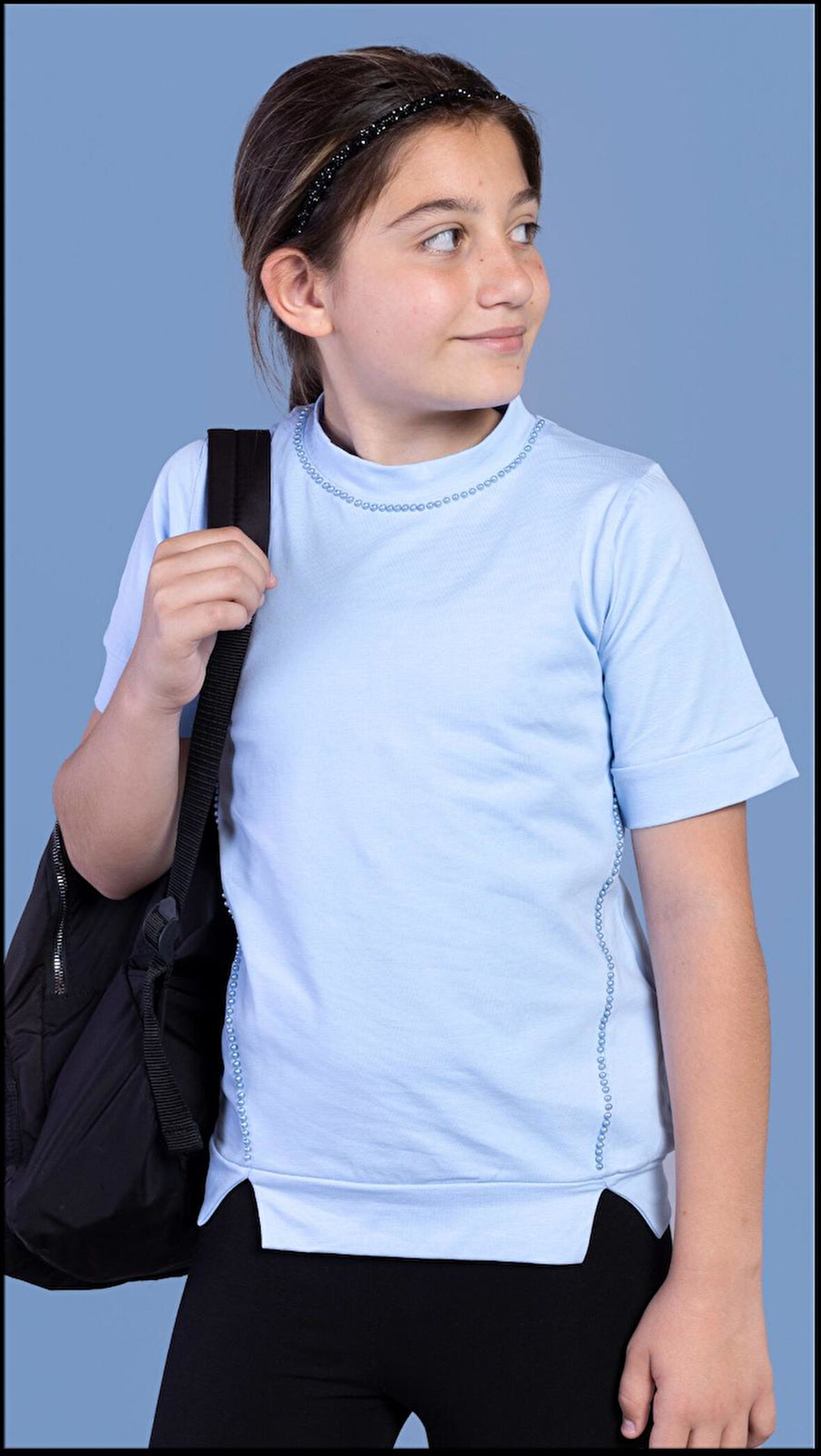 Toontoy Kız Çocuk Boncuk İşlemeli Okul Tişört