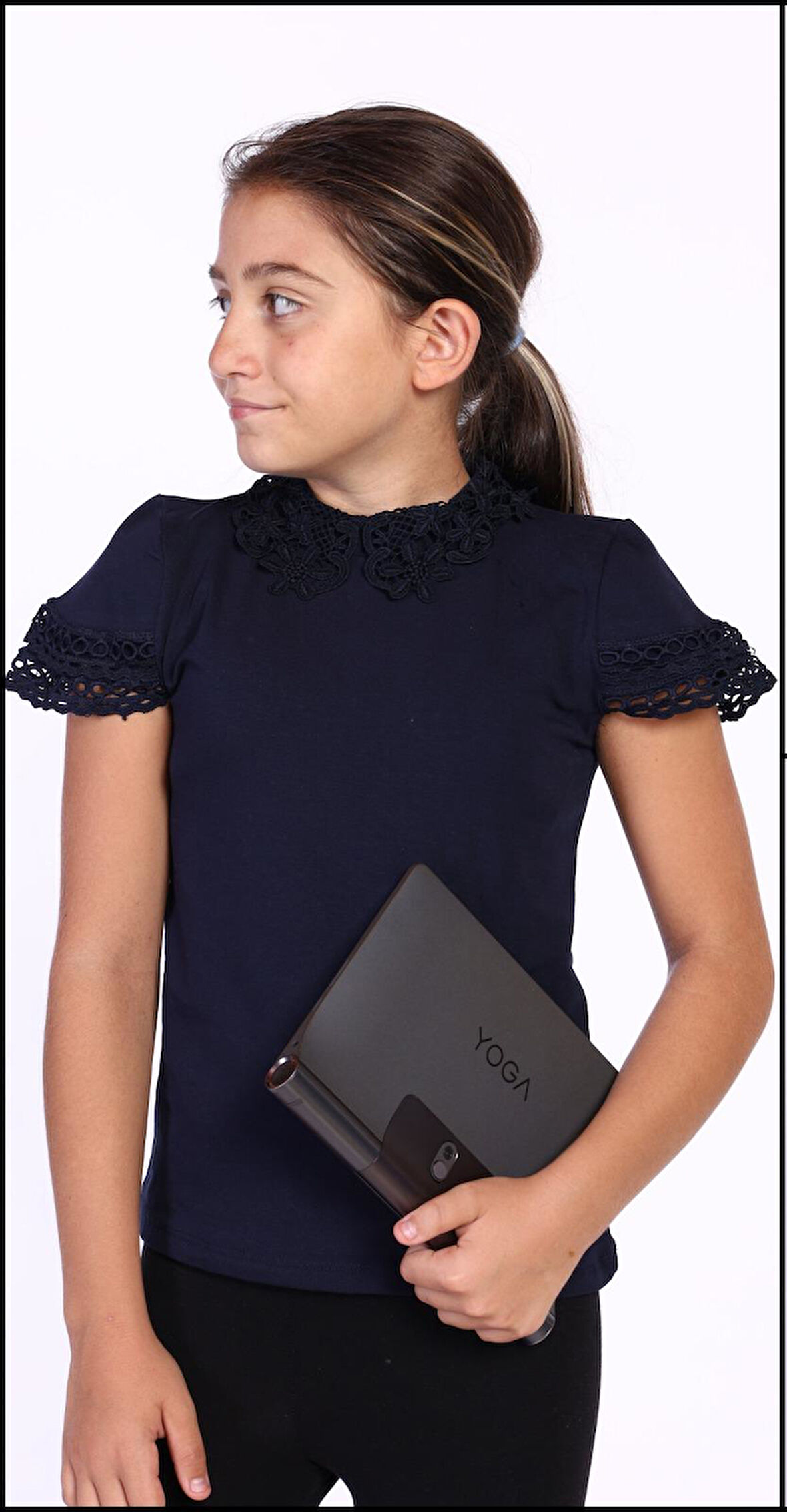 Toontoy Kız Çocuk Önü Dantelli Okul Tişört