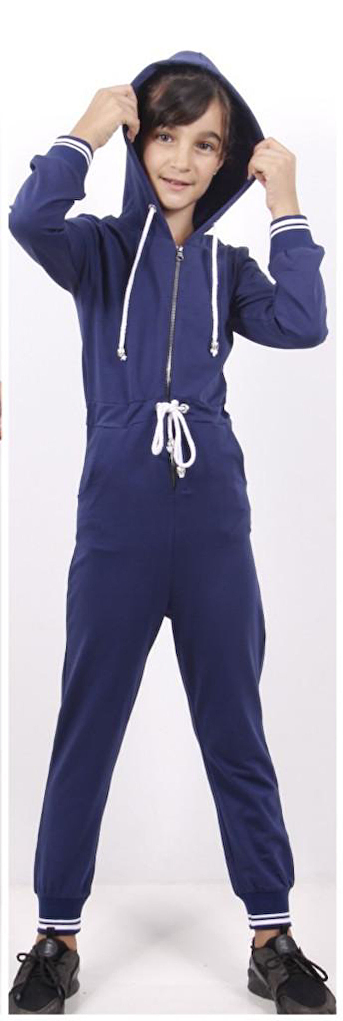 Toontoy Kız Çocuk  Beli Bağçıklı Kapşonlu Tulum